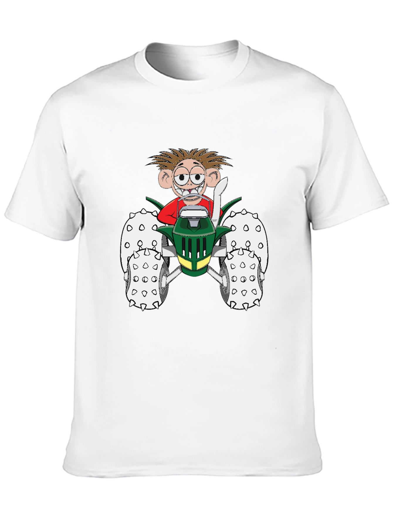 Cartoon Character on Tractor Black T-Shirt - 10