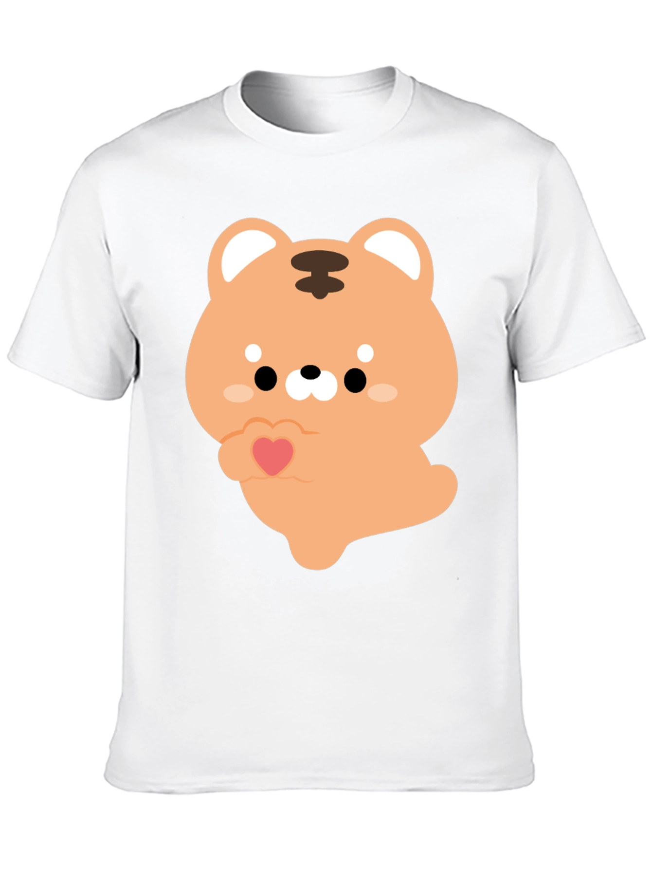 Black Cute Cartoon Tiger Holding Heart Graphic Tee view 10