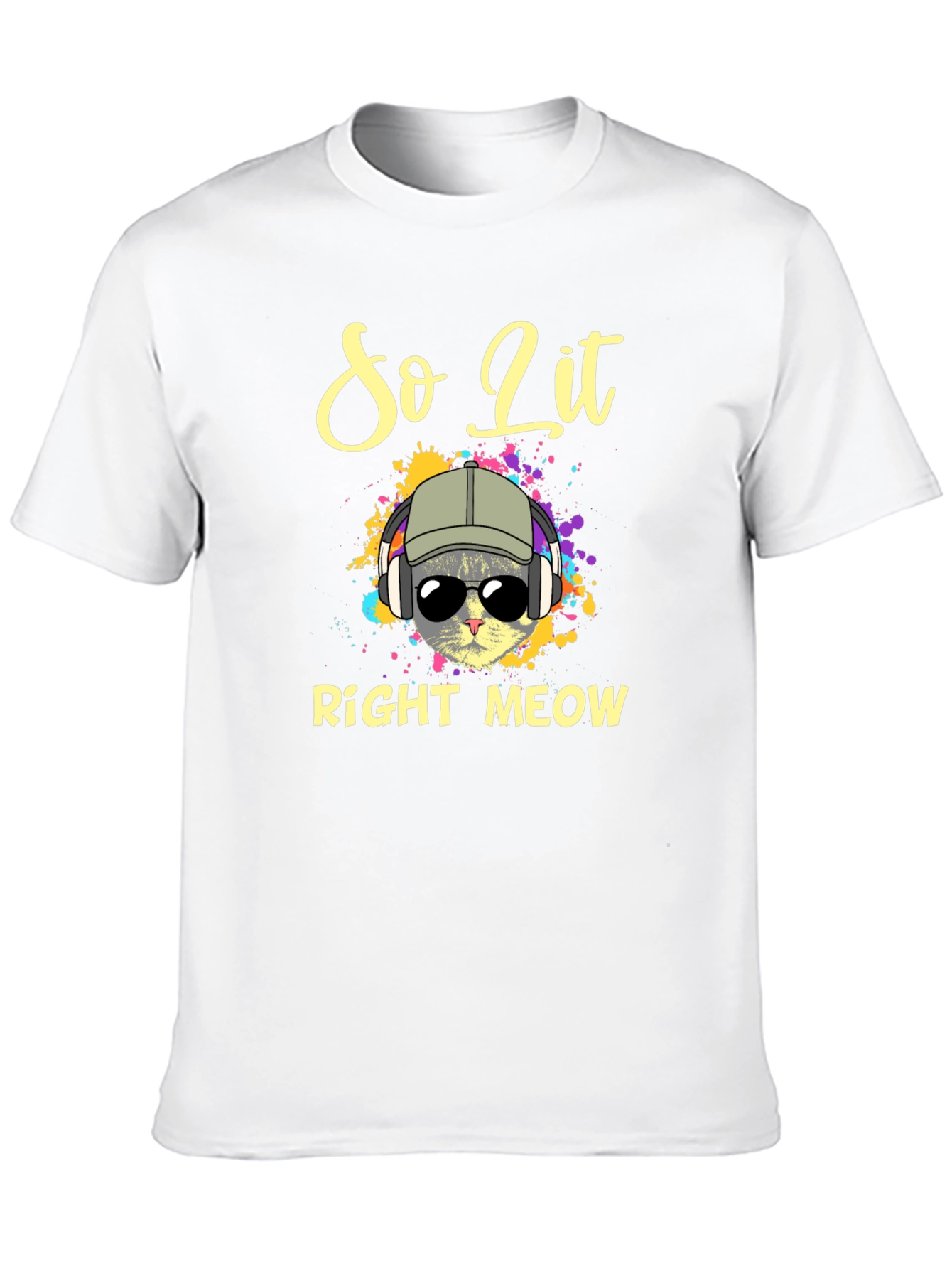Black So Lit Right Meow T-Shirt - Cool Cat Design view 10