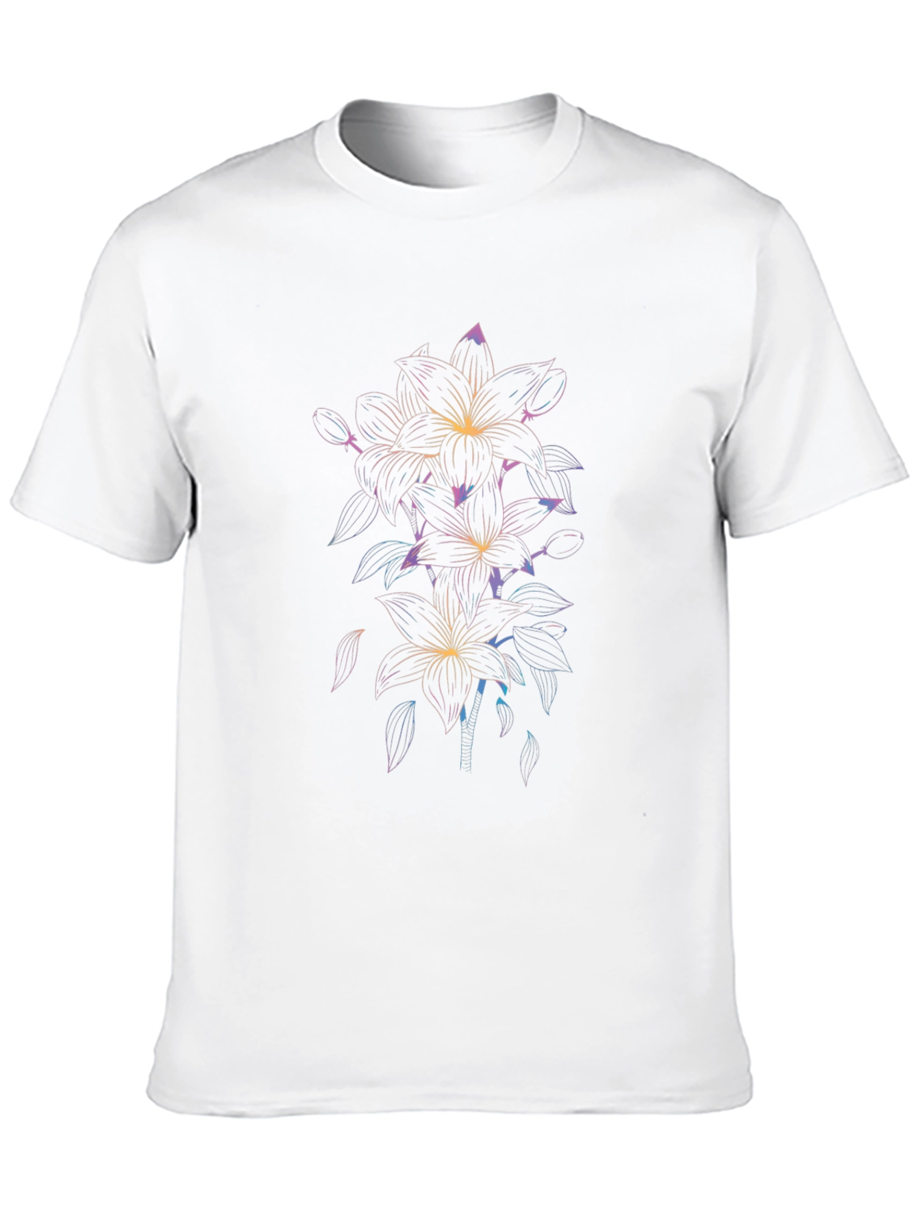 Black Floral Line Art Black T-Shirt view 10
