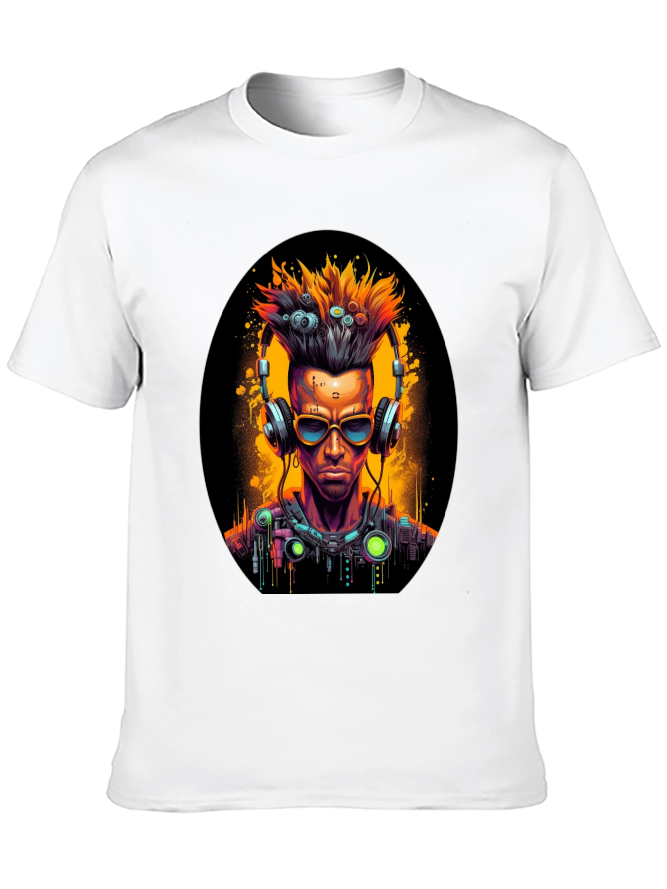 Black Cyberpunk Gamer T-Shirt: Futuristic Headphone Design view 10