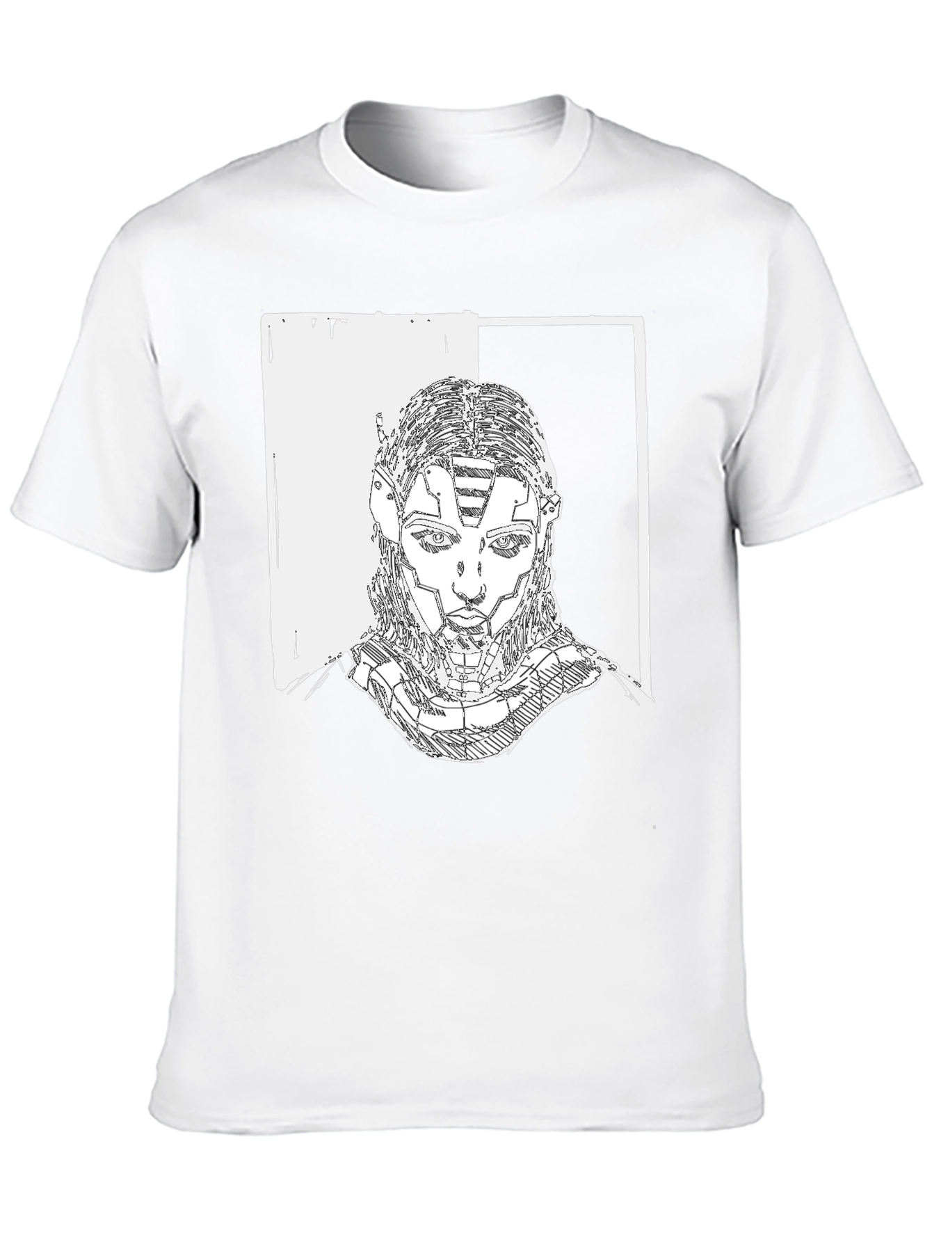 Black Cyberpunk Portrait Graphic Tee - Black Cotton T-Shirt view 10