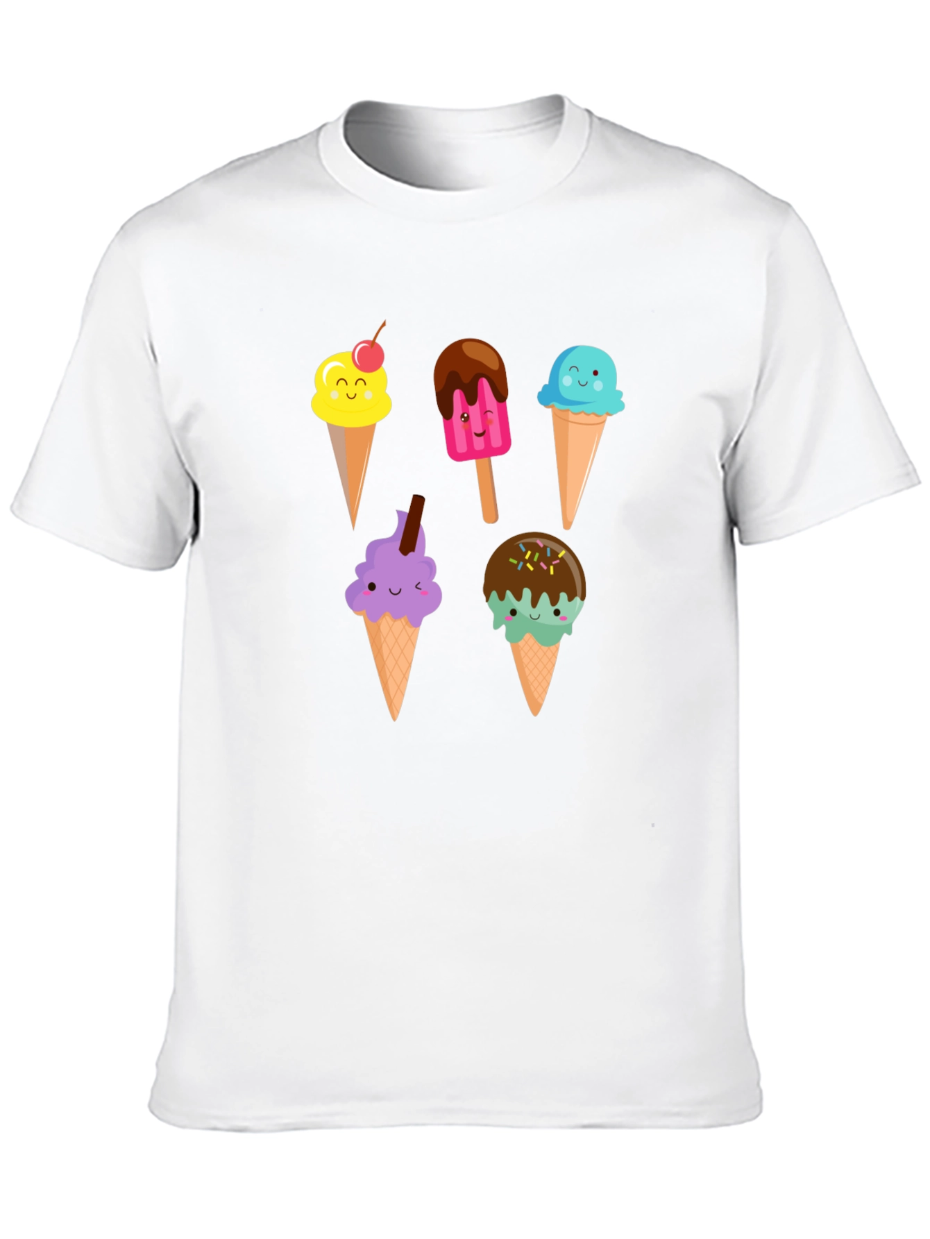 Black Cute Cartoon Ice Cream Graphic Black T-Shirt view 10