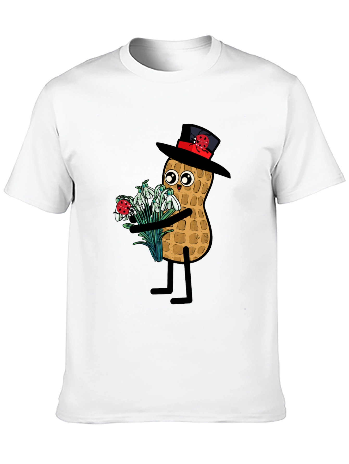 Black Funny Peanut with Flowers Graphic Tee view 10