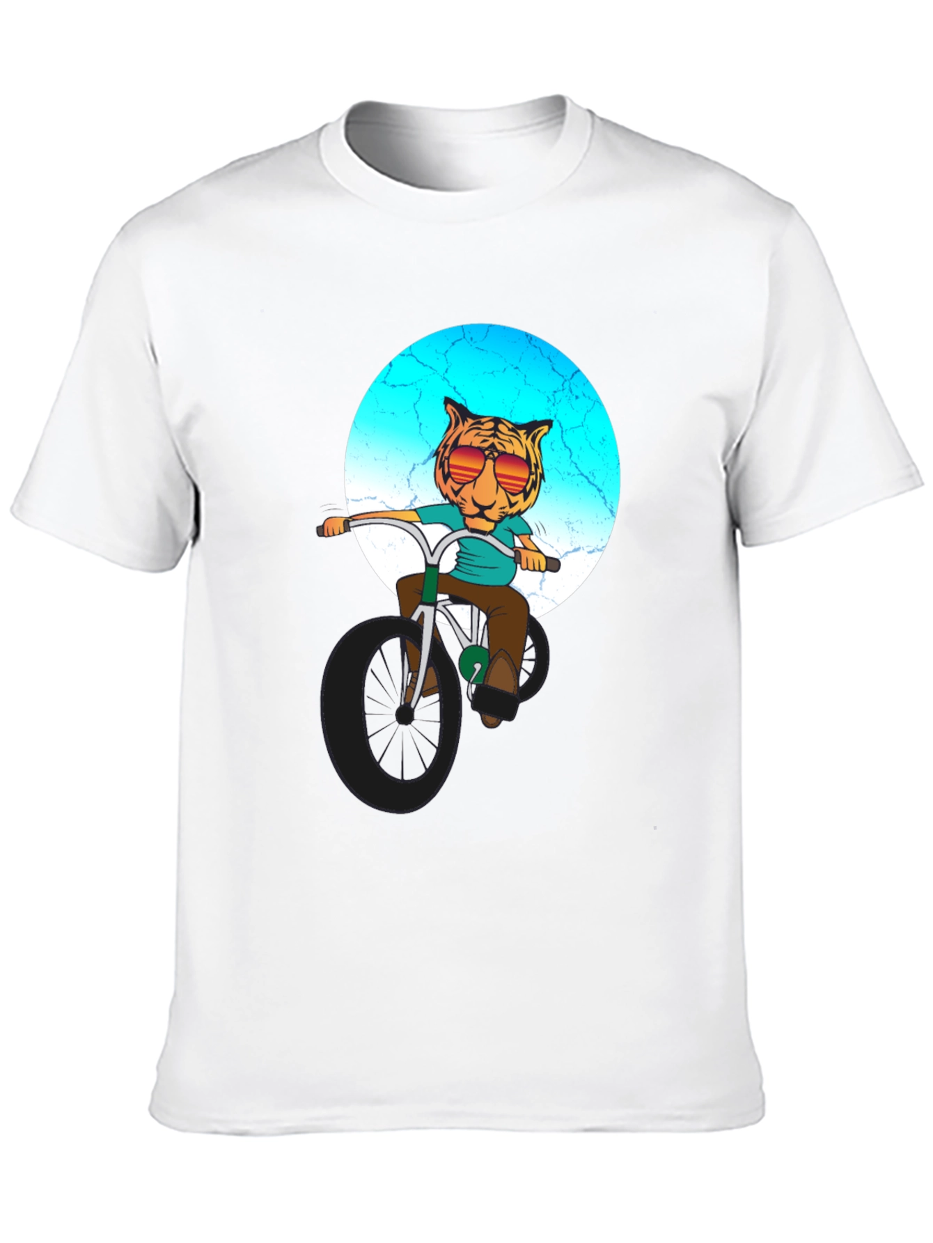 Black Cool Tiger Riding Bike Graphic T-Shirt view 10