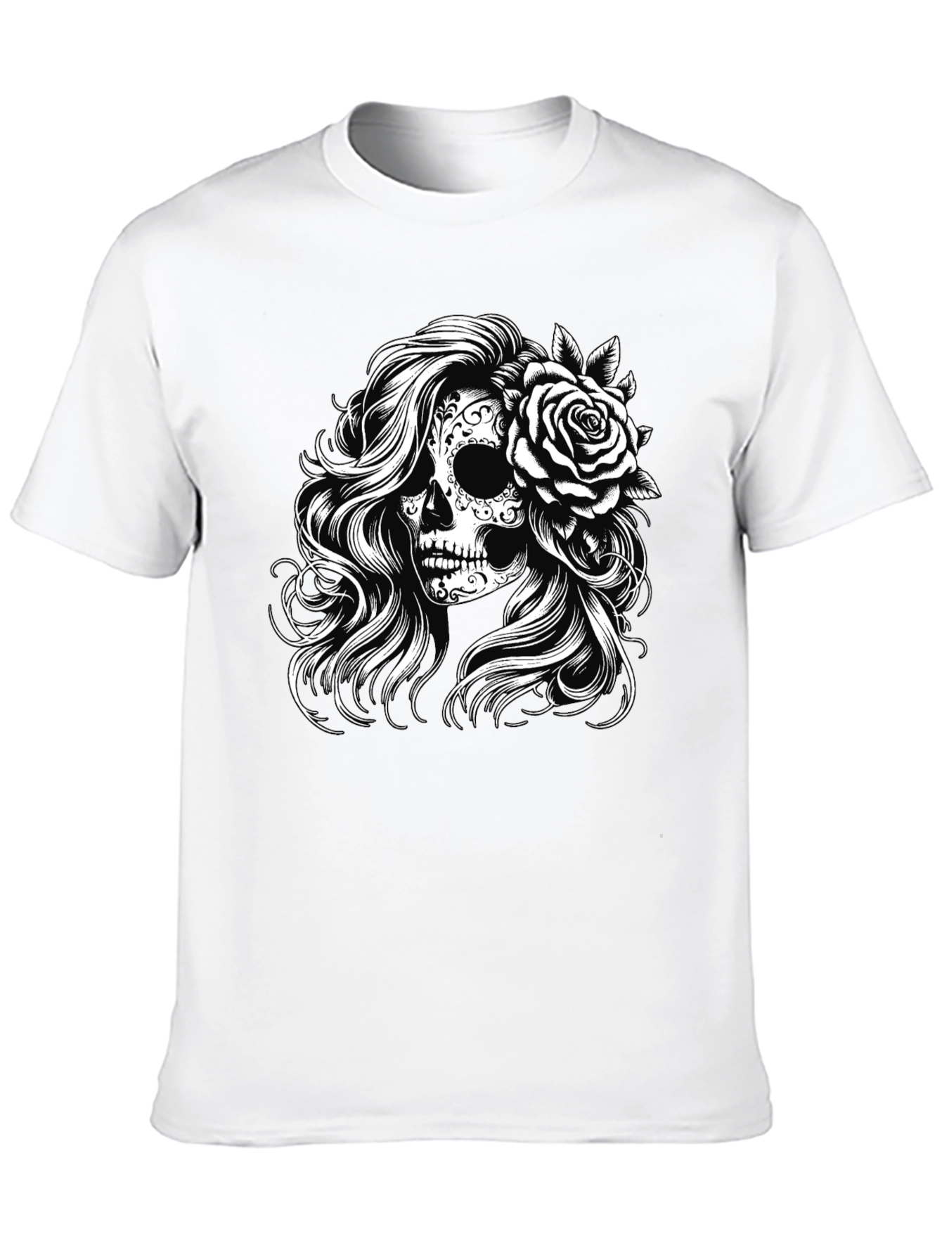Black Sugar Skull Rose Graphic Tee - Black view 10
