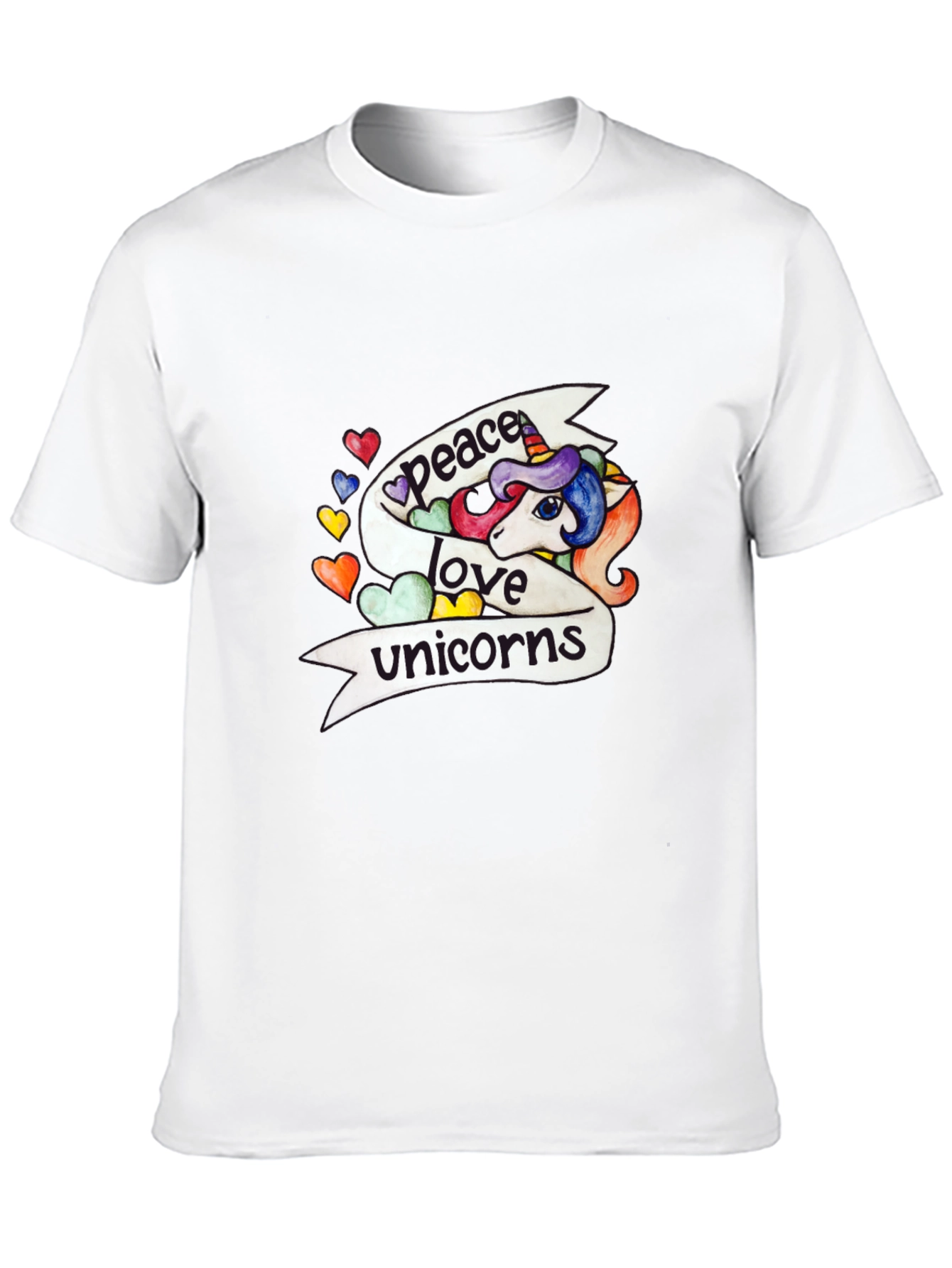 Peace Love Unicorns Graphic Tee - Black Cotton T-Shirt - 10