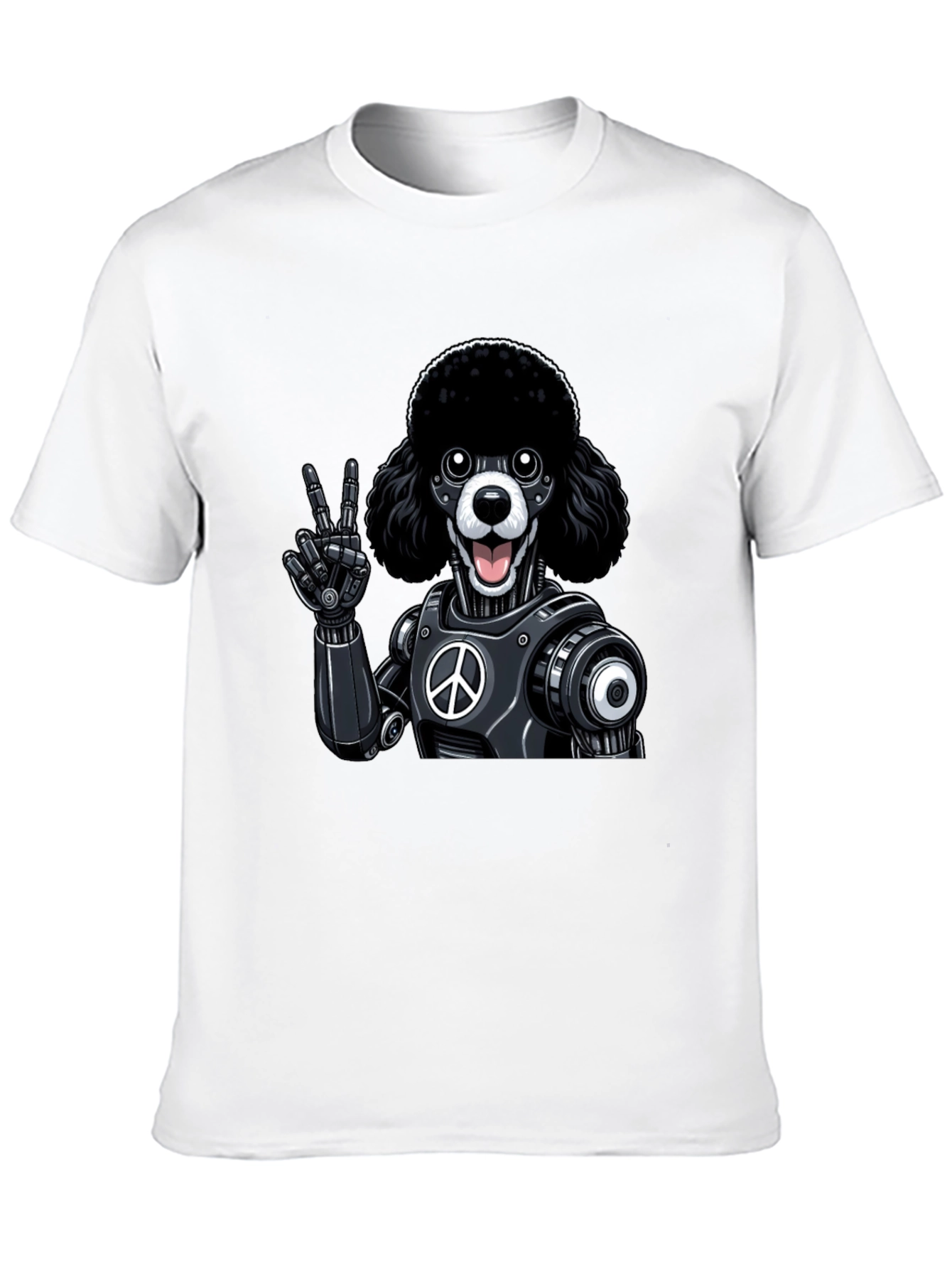 Black Peace Poodle Robot Graphic T-Shirt view 10