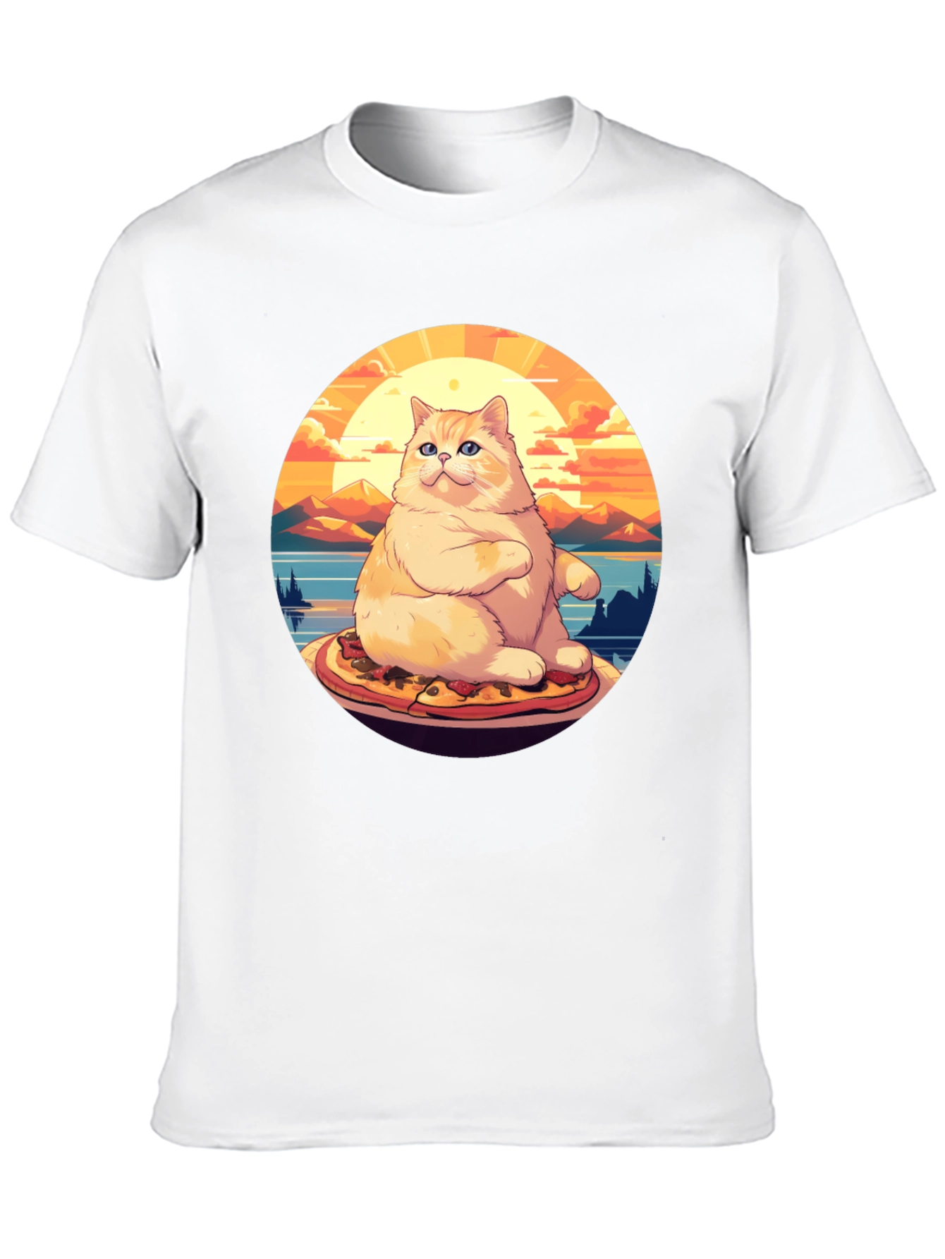 Black Pizza Cat T-Shirt: Sunset Vibes view 10