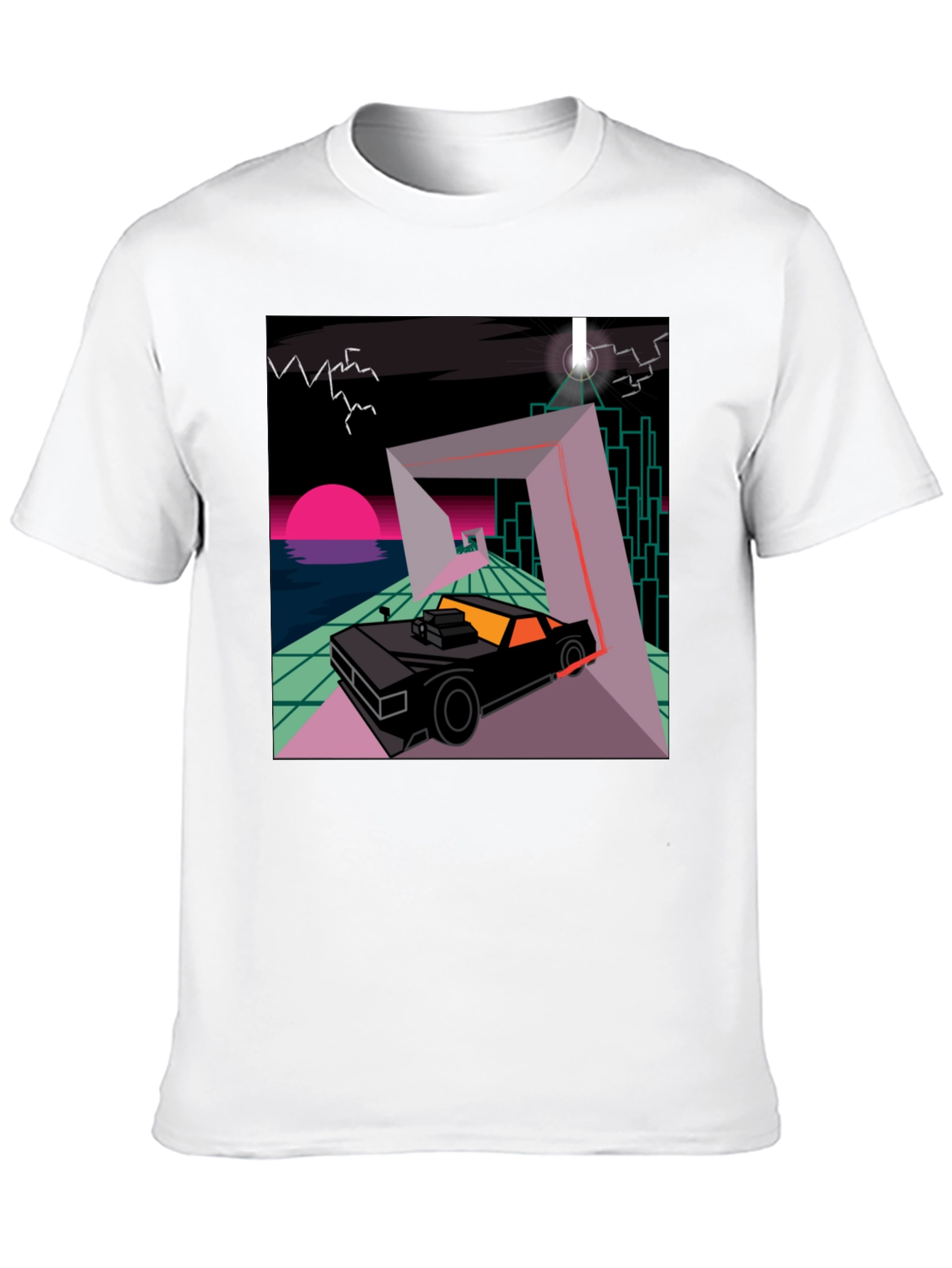 Black Retro Wave Car T-Shirt - Synthwave Design view 10