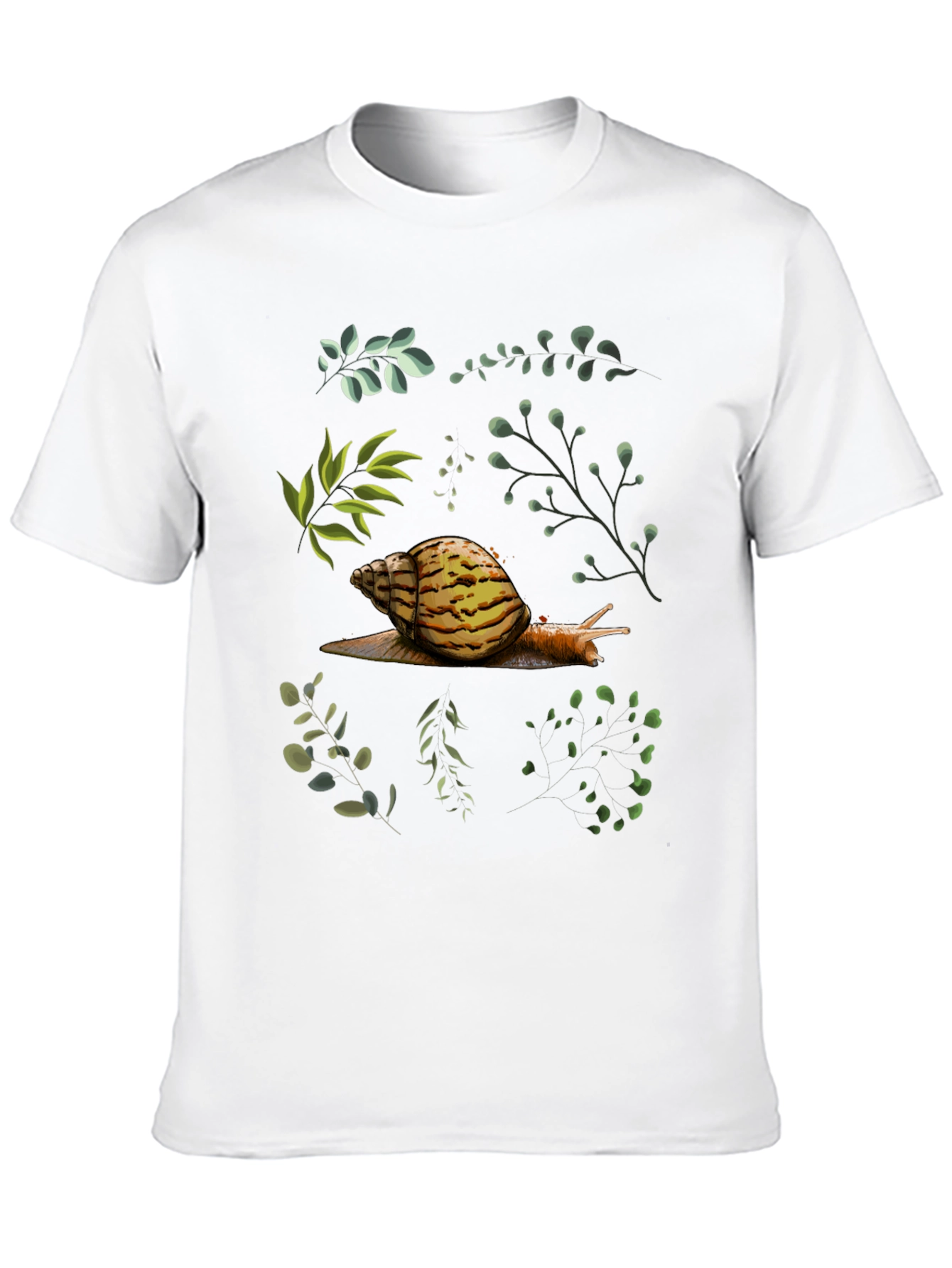 Black Snail & Botanical Print Black T-Shirt view 10