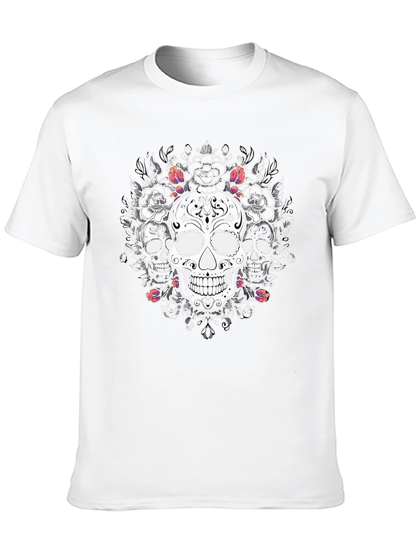Black Skull Floral Graphic Tee - Mens Black T-Shirt view 10