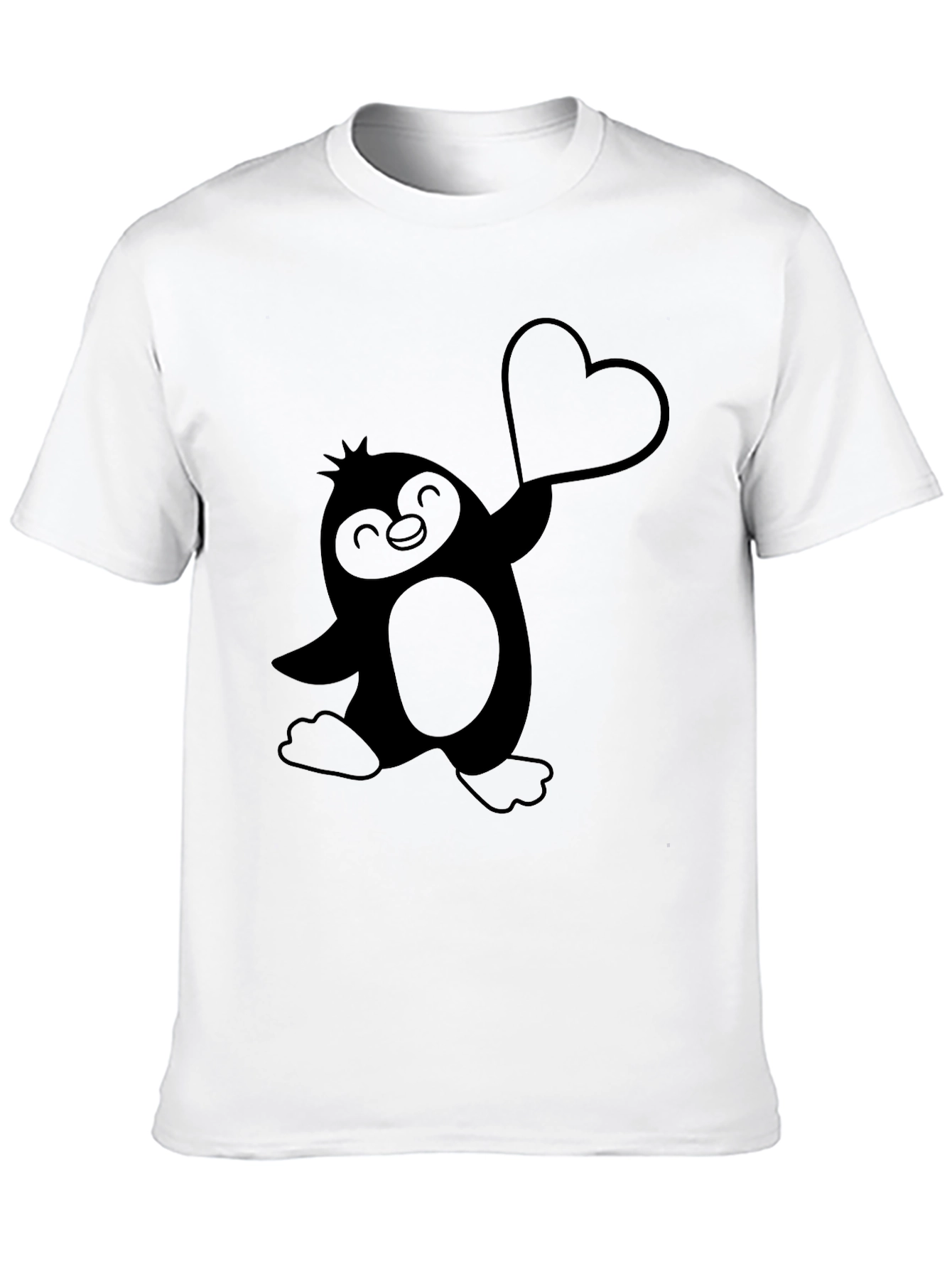 Black Cute Penguin Heart T-Shirt - Men's Black Tee view 10