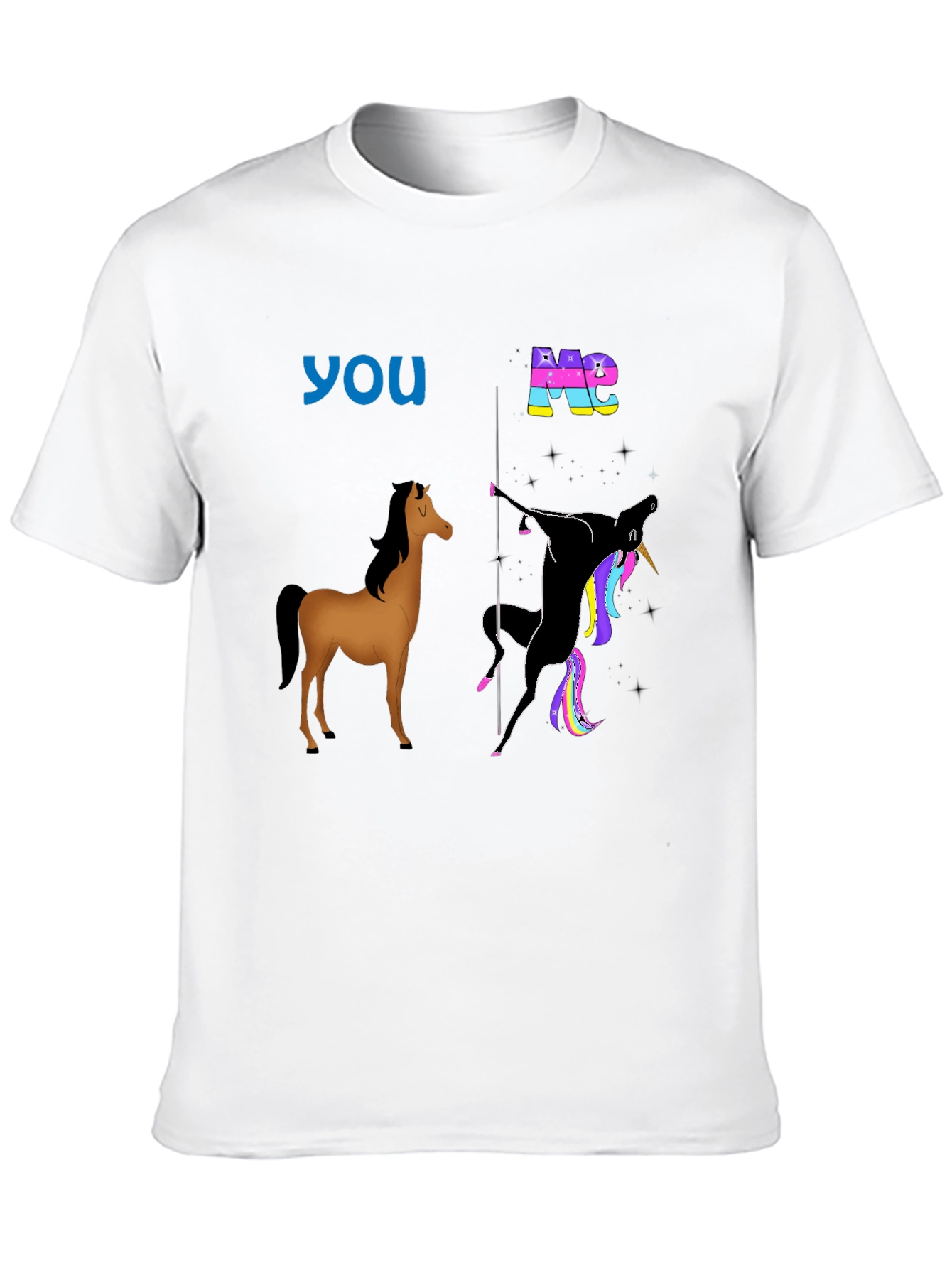 Black Funny Horse & Unicorn T-Shirt: You vs. Me view 10