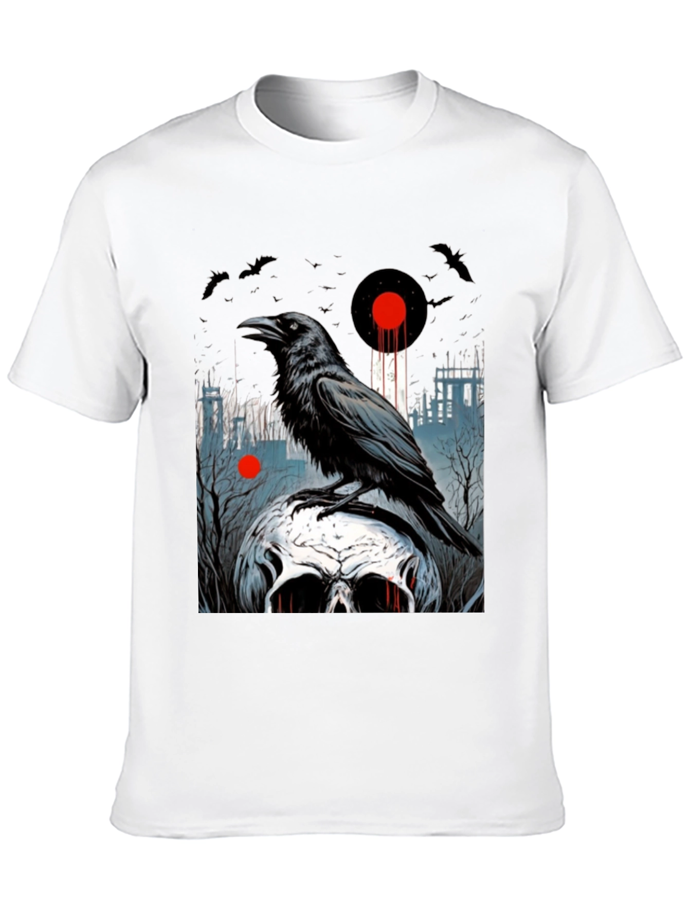 Black Raven Skull Graphic Tee - Dark Gothic Style view 10