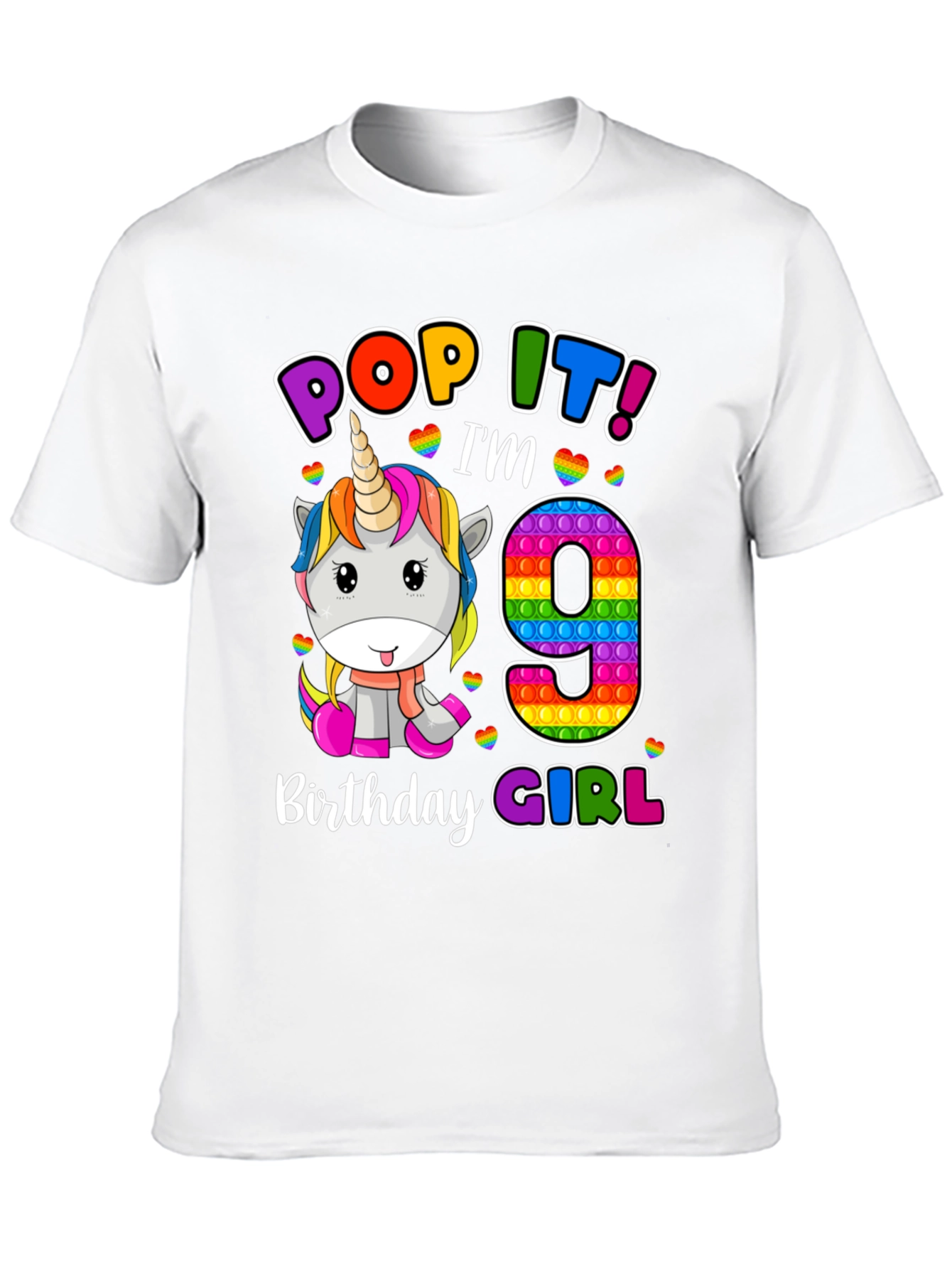 Black Pop It! I'm 9 Birthday Girl T-Shirt Unicorn view 10