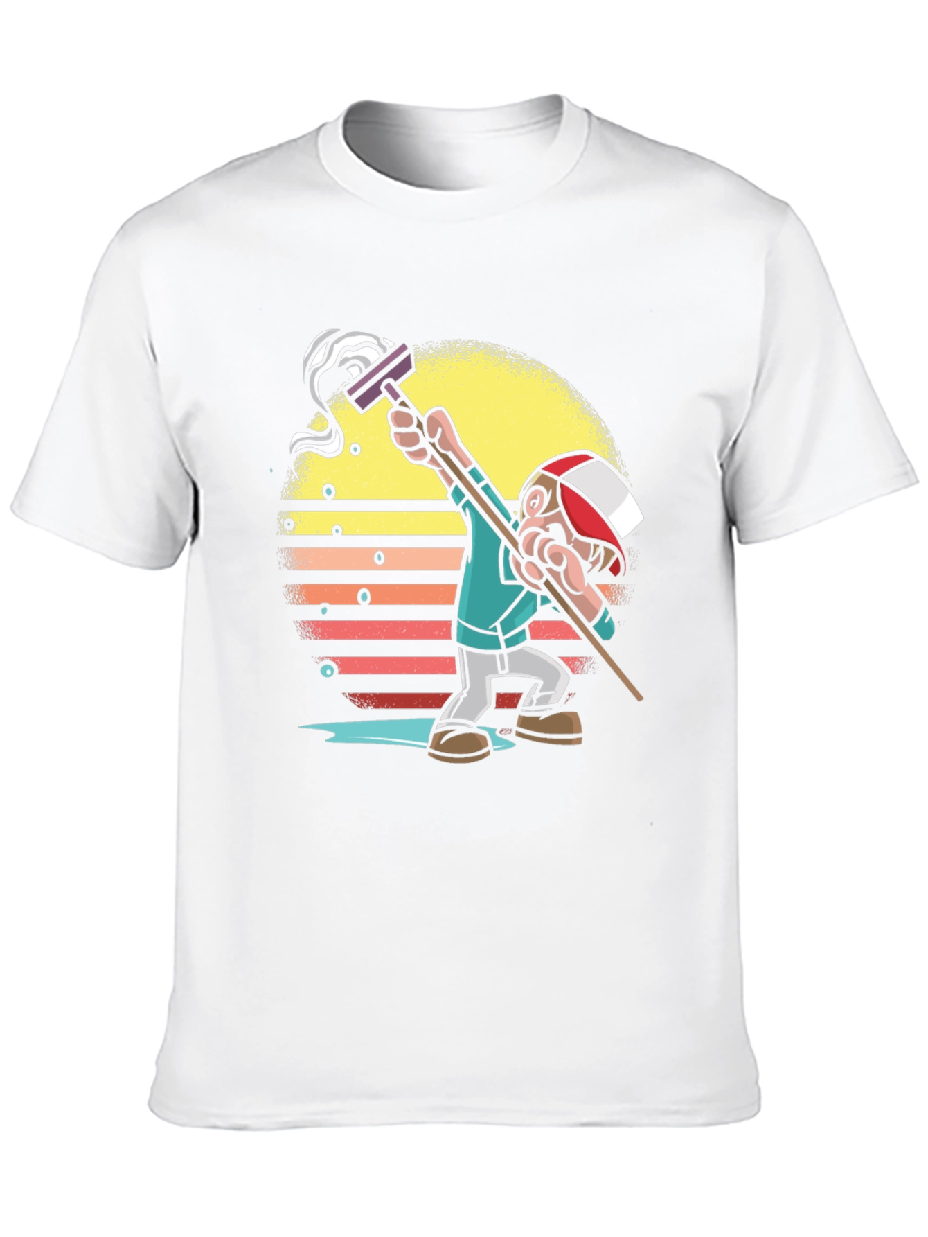 Black Retro Style Mop Cartoon Graphic T-Shirt view 10