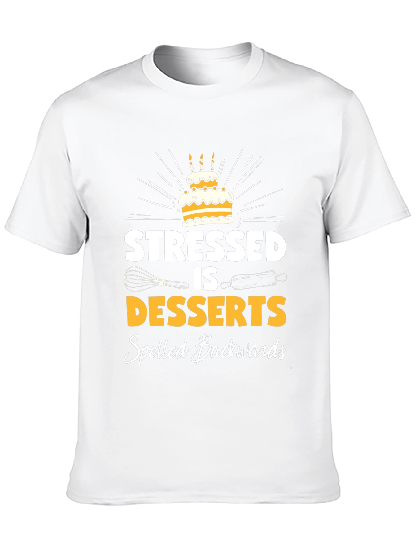 Black Stressed is Desserts Backwards Graphic Tee - Baker Humor Shirt view 10