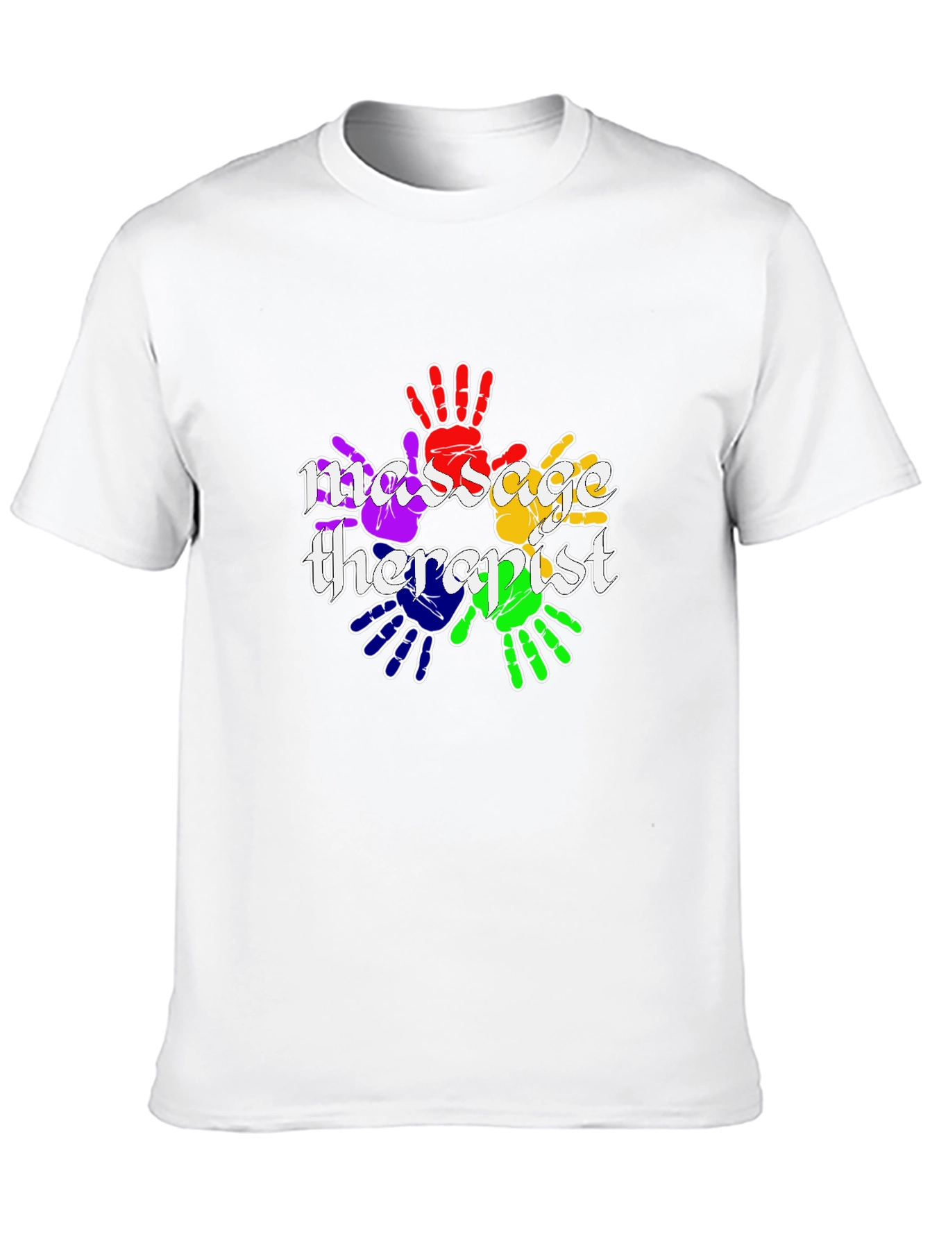 Black Massage Therapist Rainbow Handprint T-Shirt view 10
