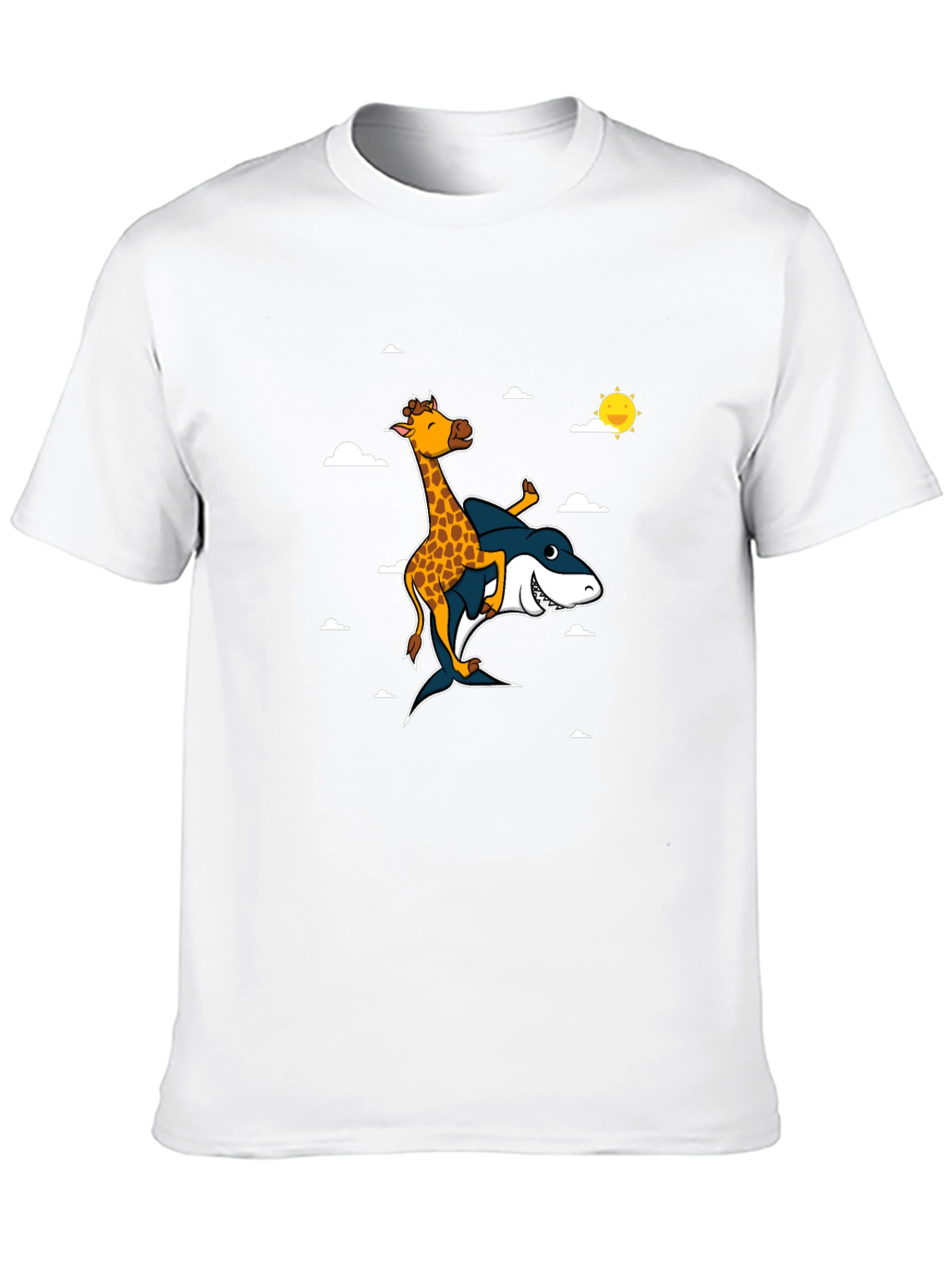 Black Giraffe Riding Shark T-Shirt: Funny Graphic Tee view 10