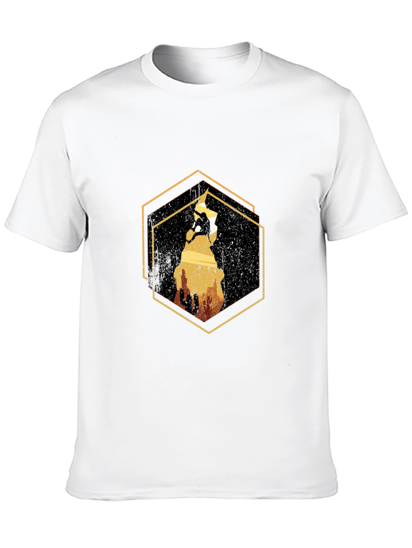 Black Climbing Graphic Tee - Hexagon Art - Black Cotton Shirt view 10