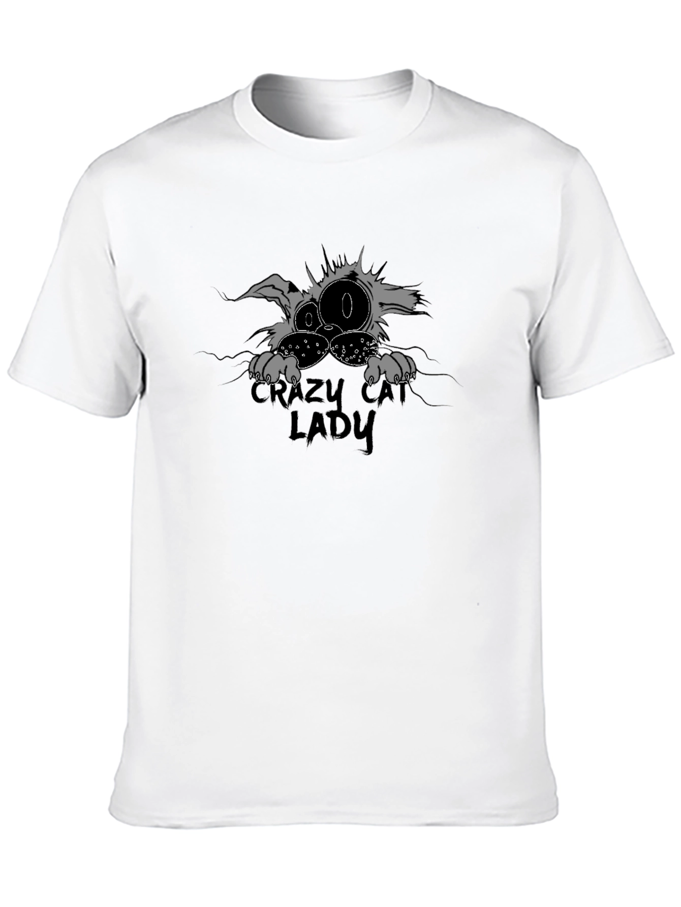 Black Crazy Cat Lady T-Shirt - Black Crew Neck Tee view 10