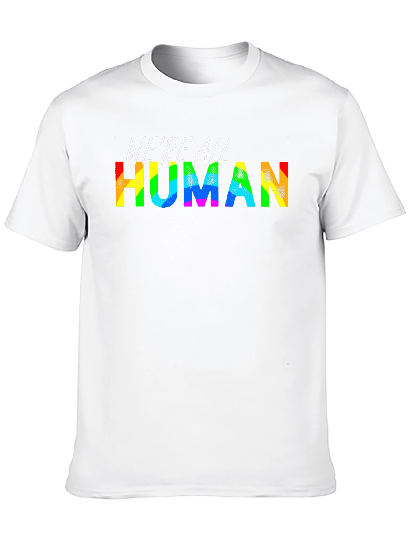 Black We're All Human Pride T-Shirt - Rainbow Text view 10