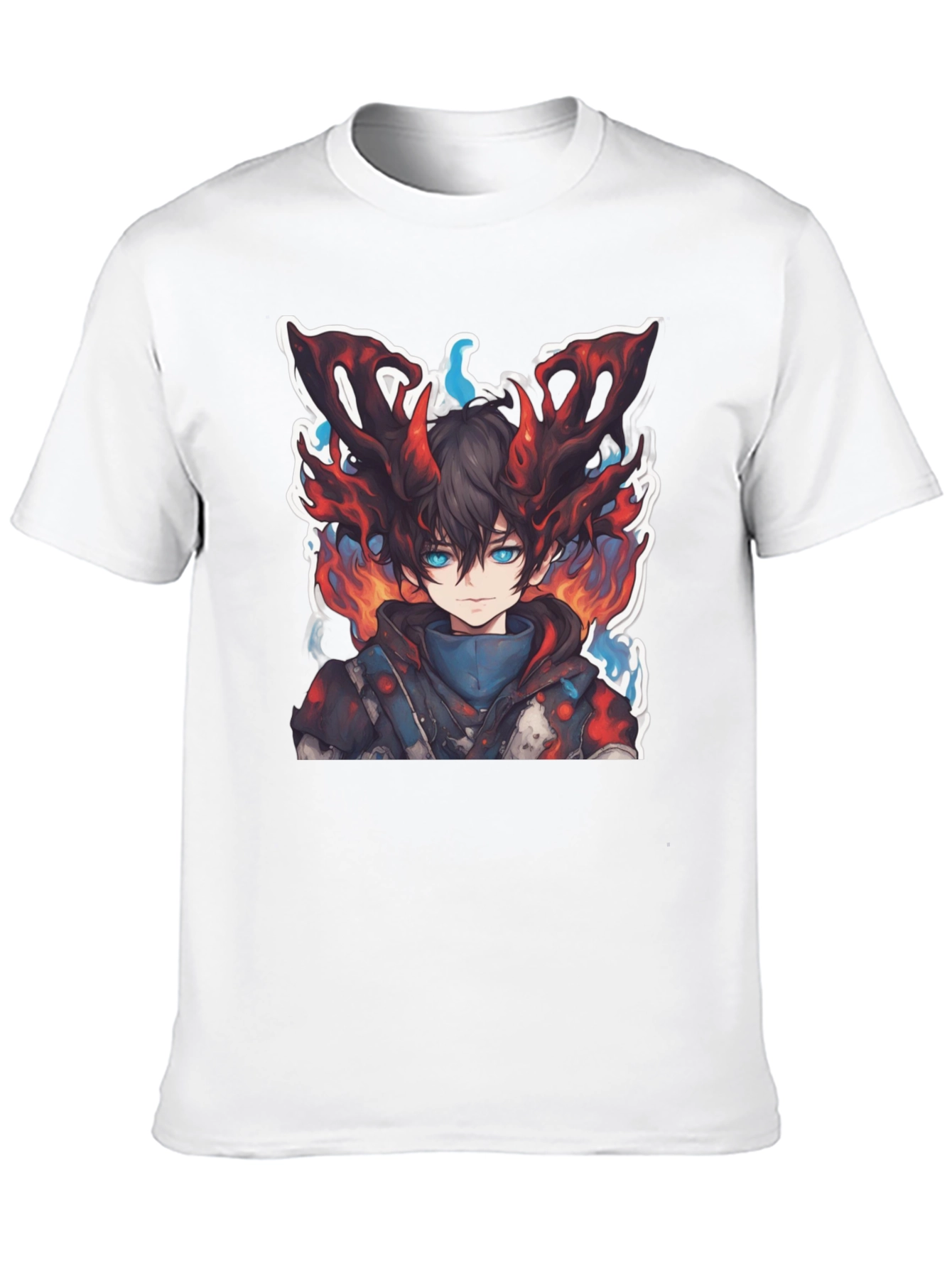 Black Anime Boy Graphic Tee - Fire Aura Design view 10