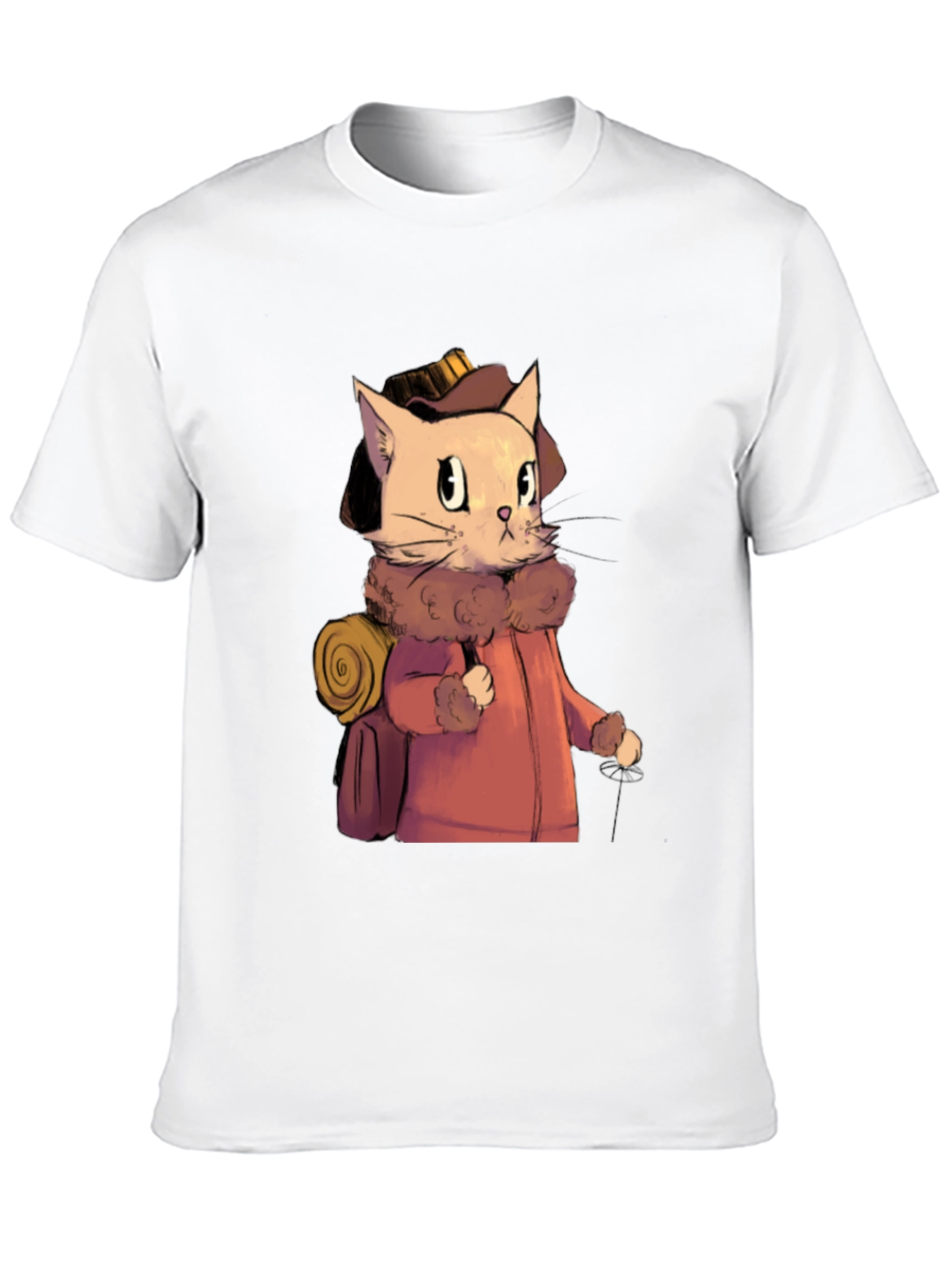 Black Adventurous Cat Traveler Graphic T-Shirt view 10