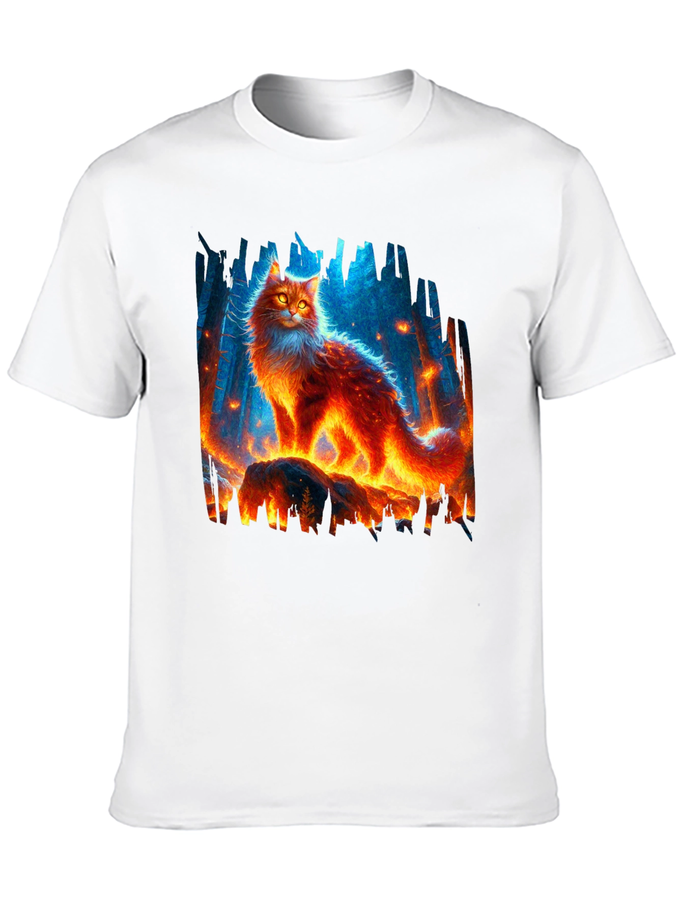 Black Fiery Cat Graphic Tee - Unique Design view 10