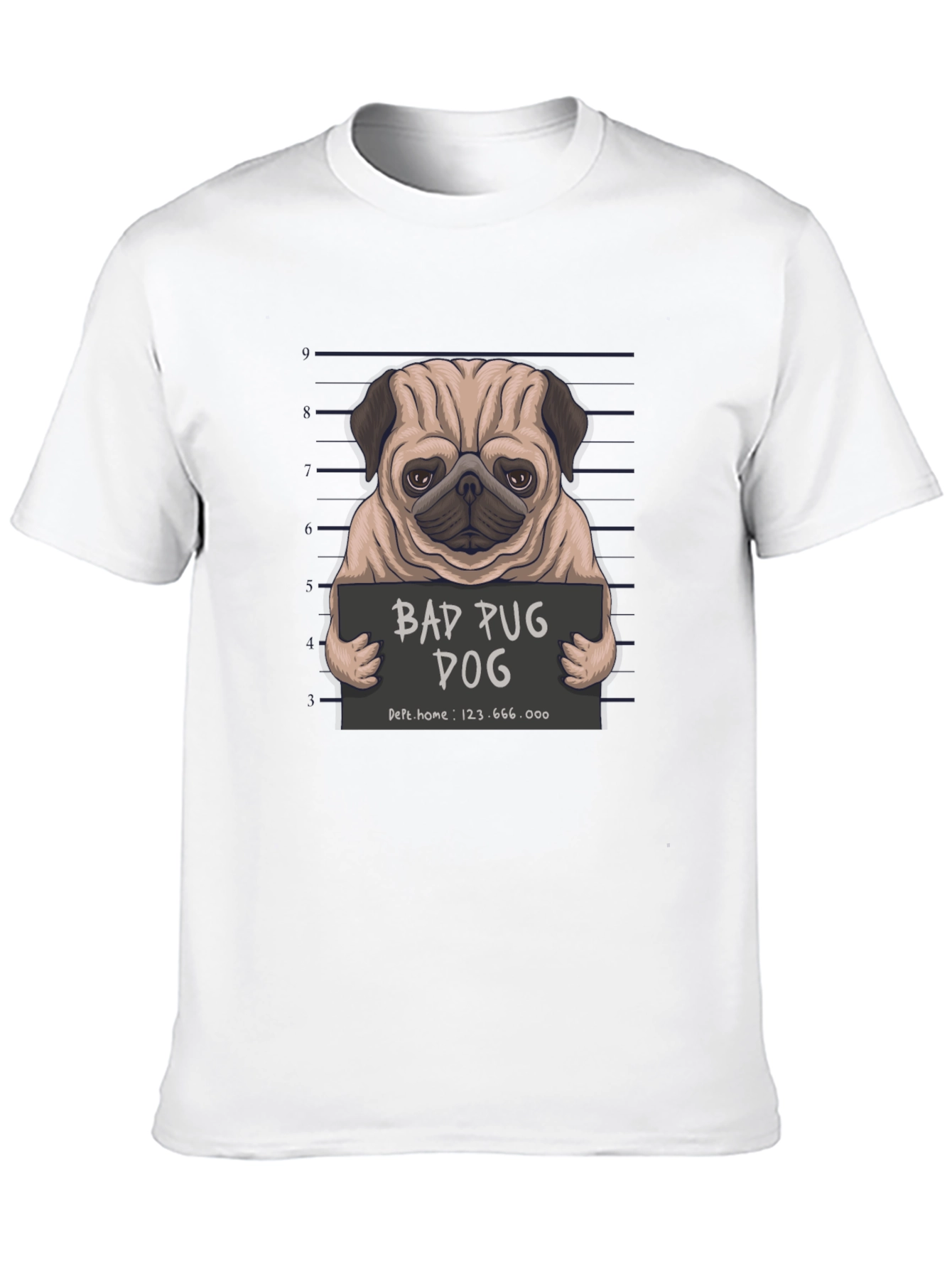 Black Bad Pug Dog T-Shirt - Funny Mugshot Design view 10
