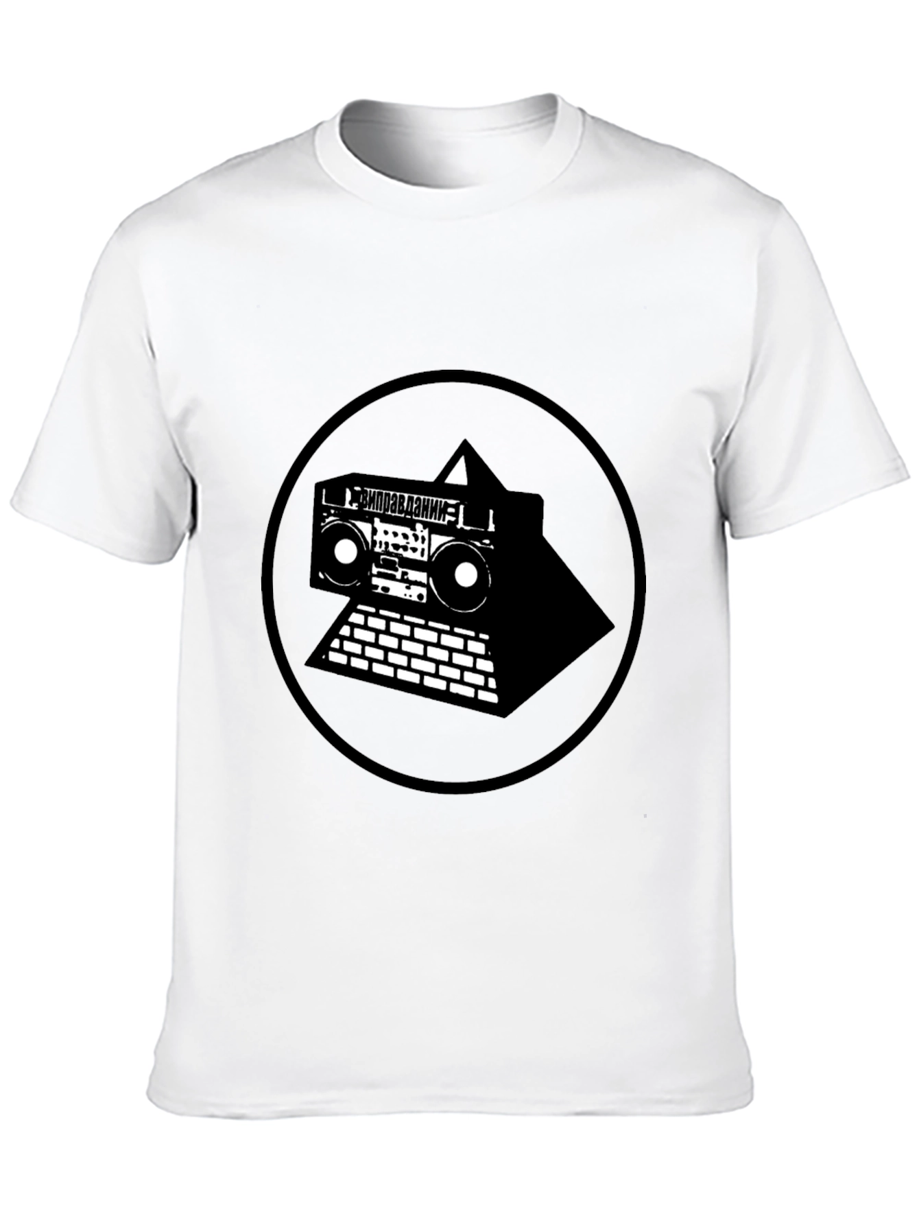 Black Black Graphic Tee with Boombox Pyramid Design view 10