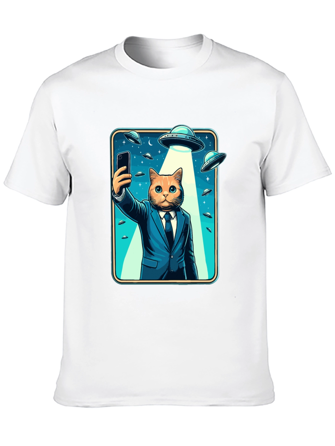Black Cat in Suit UFO Selfie Graphic T-Shirt view 10