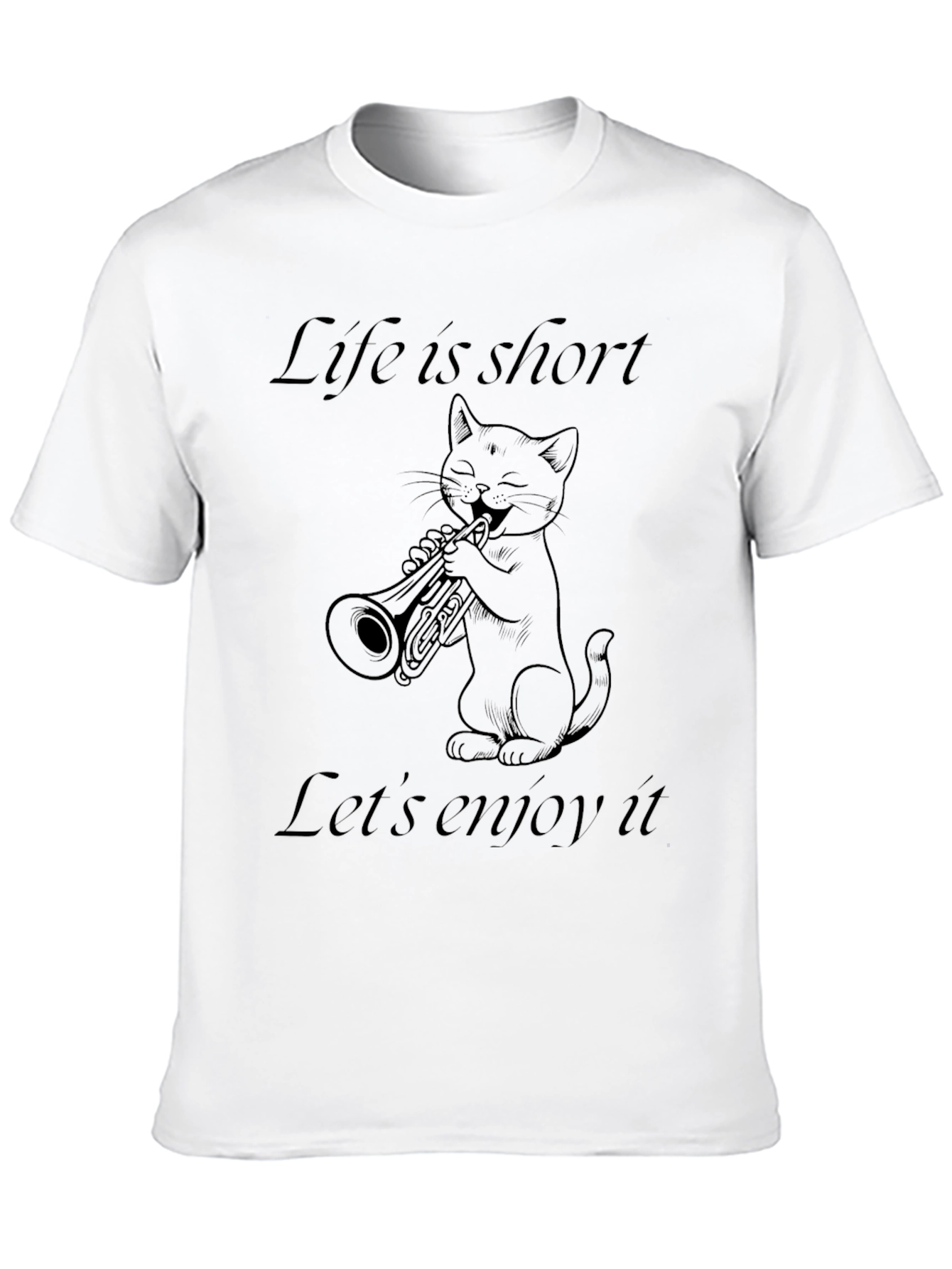 Black Life Is Short Cat Trumpet T-Shirt view 10