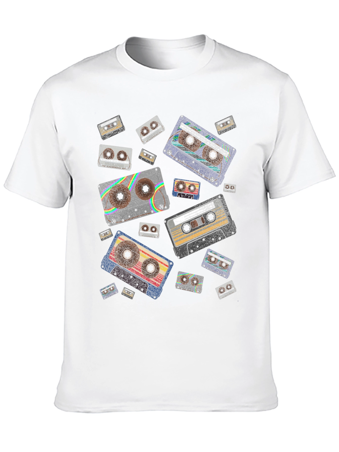 Black Retro Cassette Tape Pattern Black T-Shirt view 10