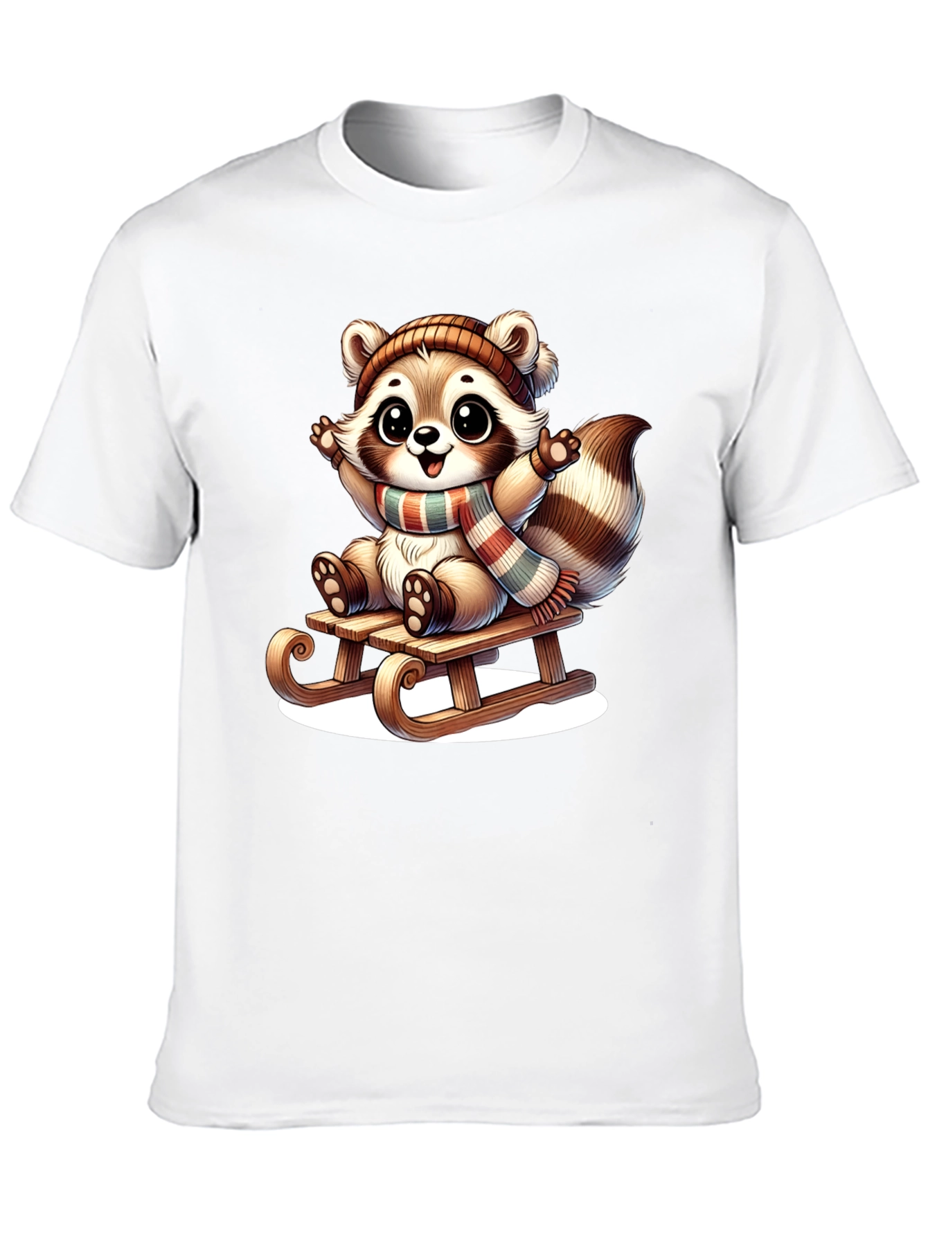 Black Cute Raccoon Sledding Graphic Tee view 10