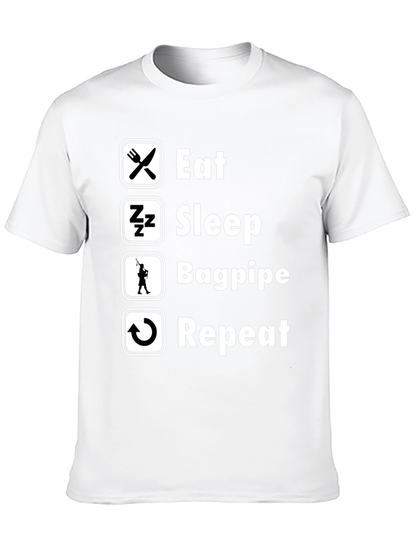 Black Eat Sleep Bagpipe Repeat T-Shirt - Black Cotton Tee view 10