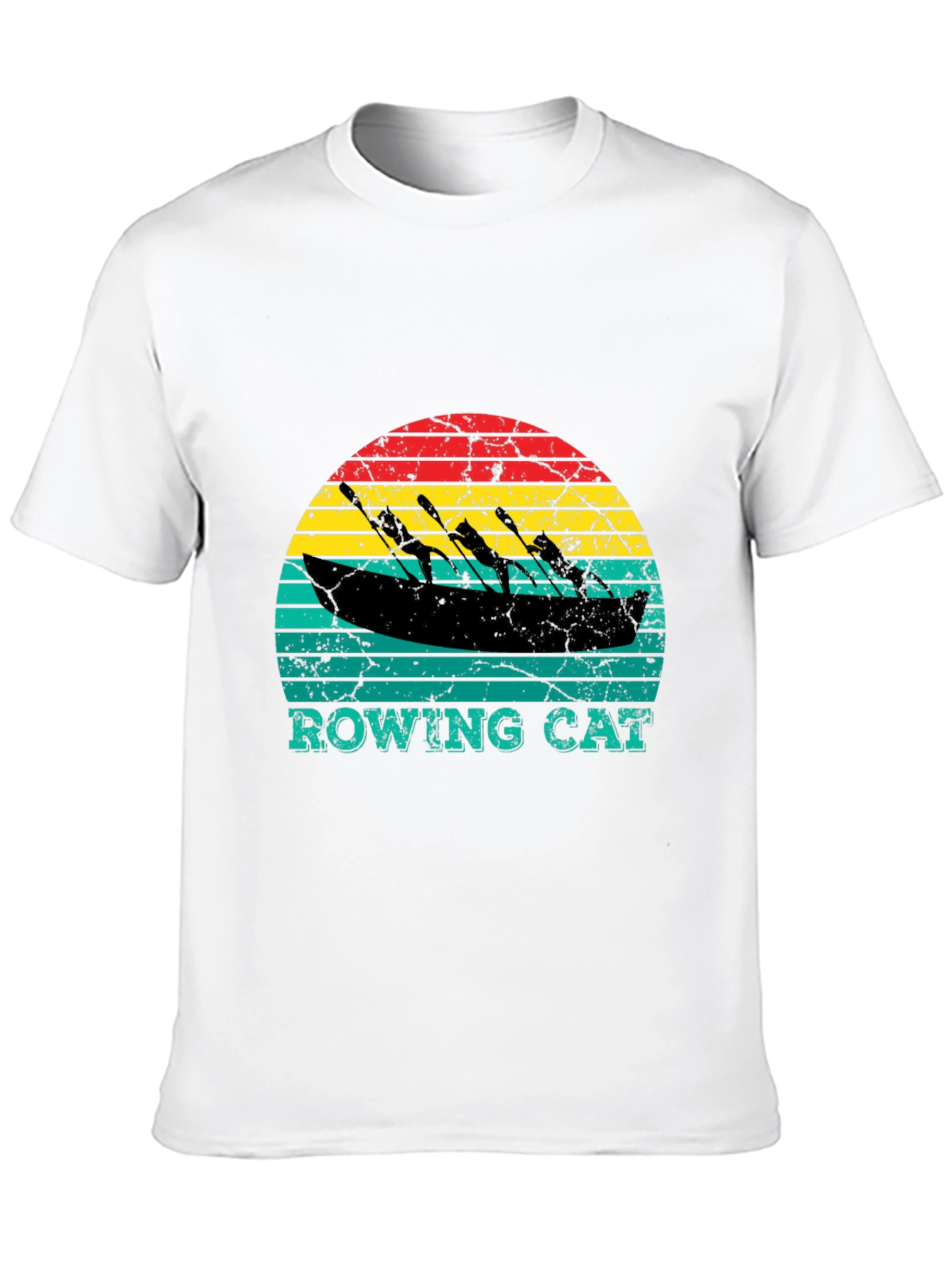 Black Rowing Cat T-Shirt - Vintage Style Tee view 10