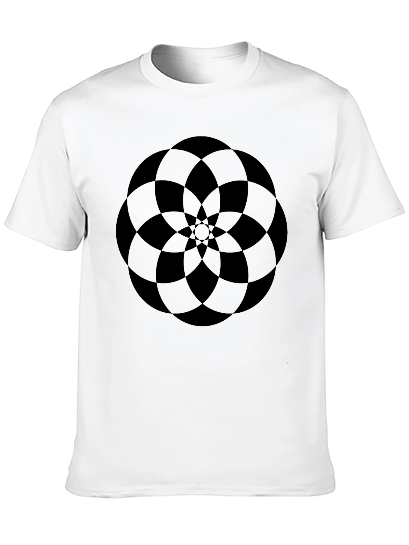 Black Abstract Geometric Flower Design Black T-Shirt view 10