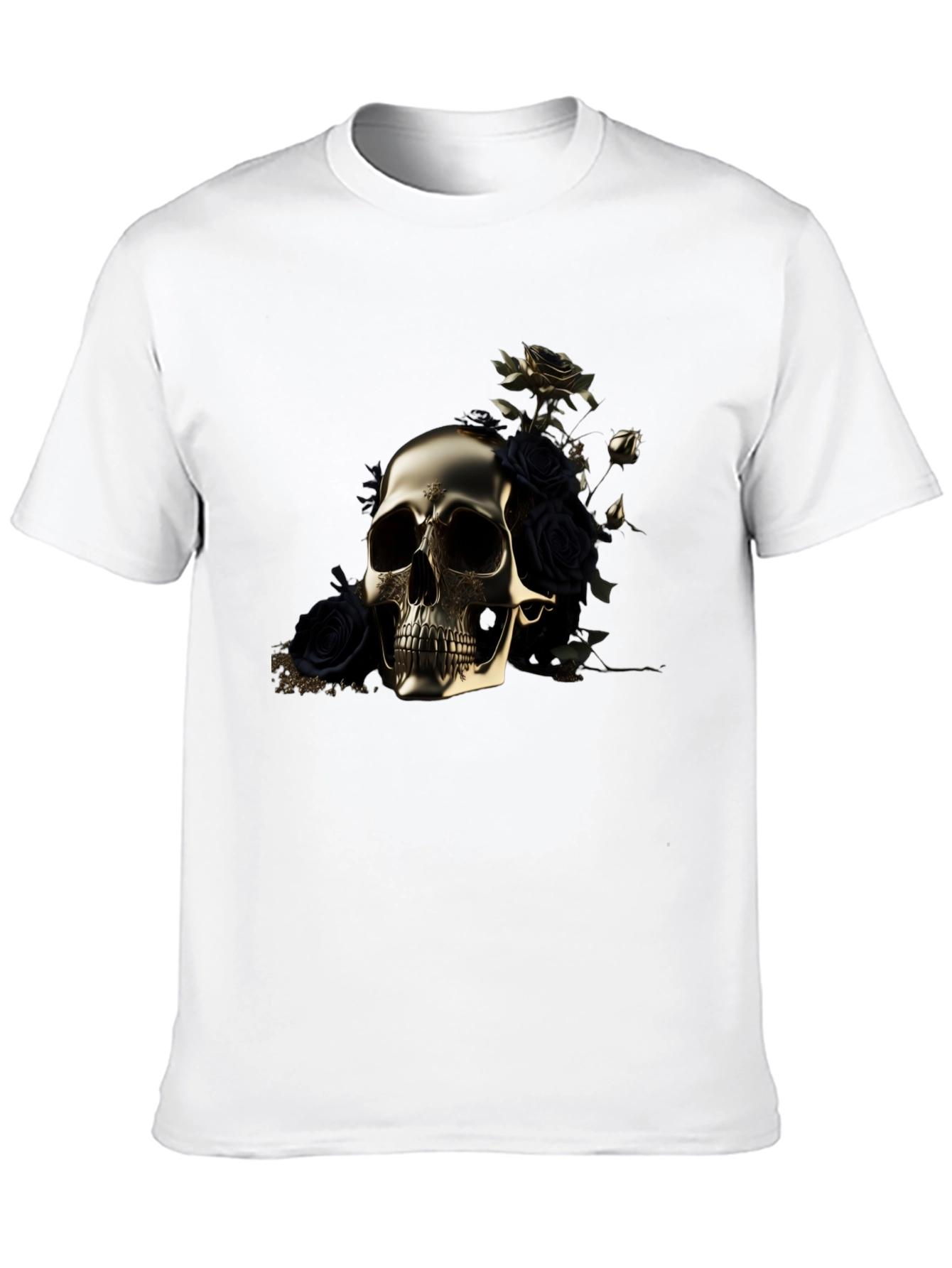 Black Golden Skull & Roses Graphic Tee view 10