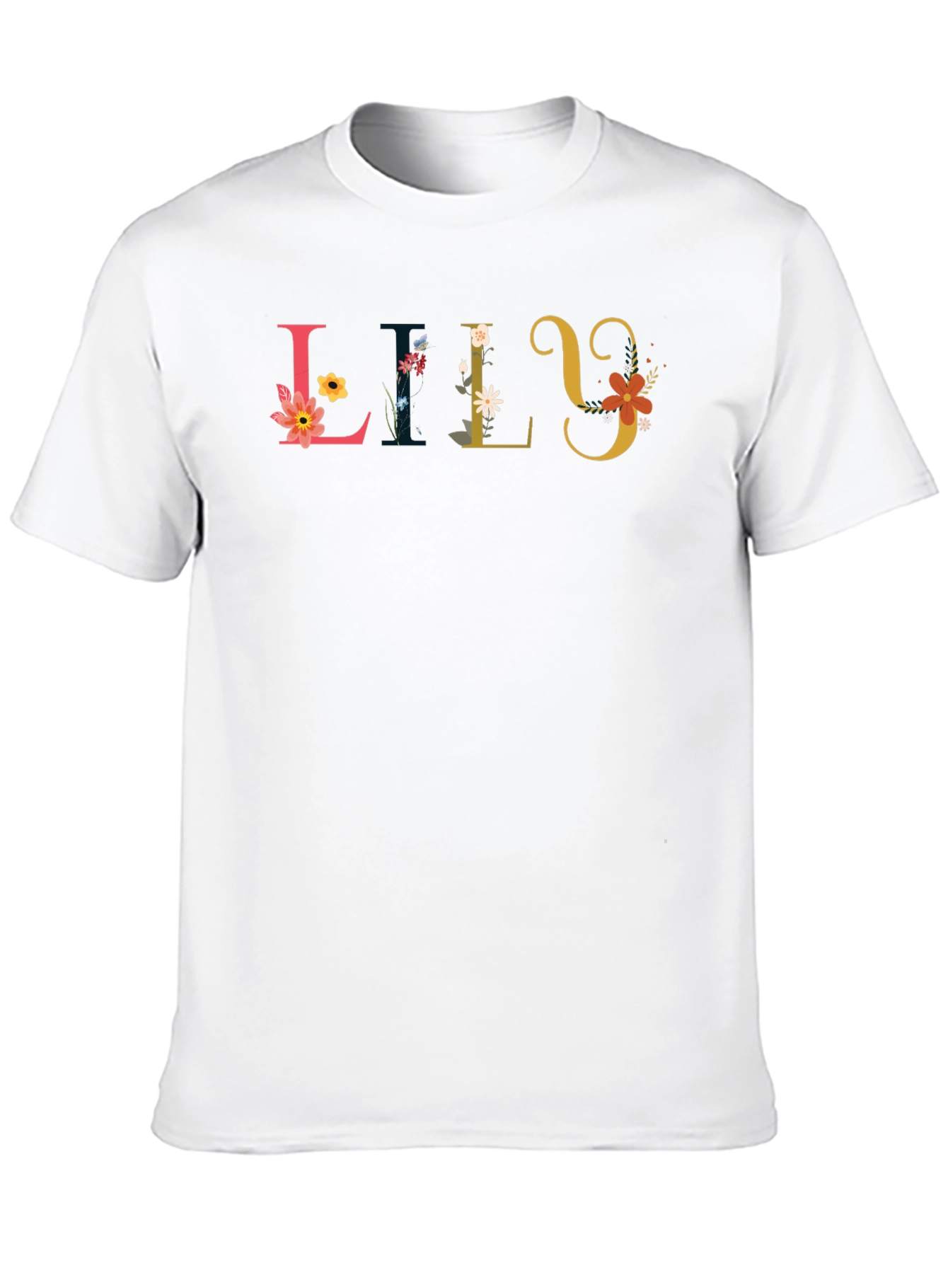 Black Floral Lily Personalized Black T-Shirt view 10