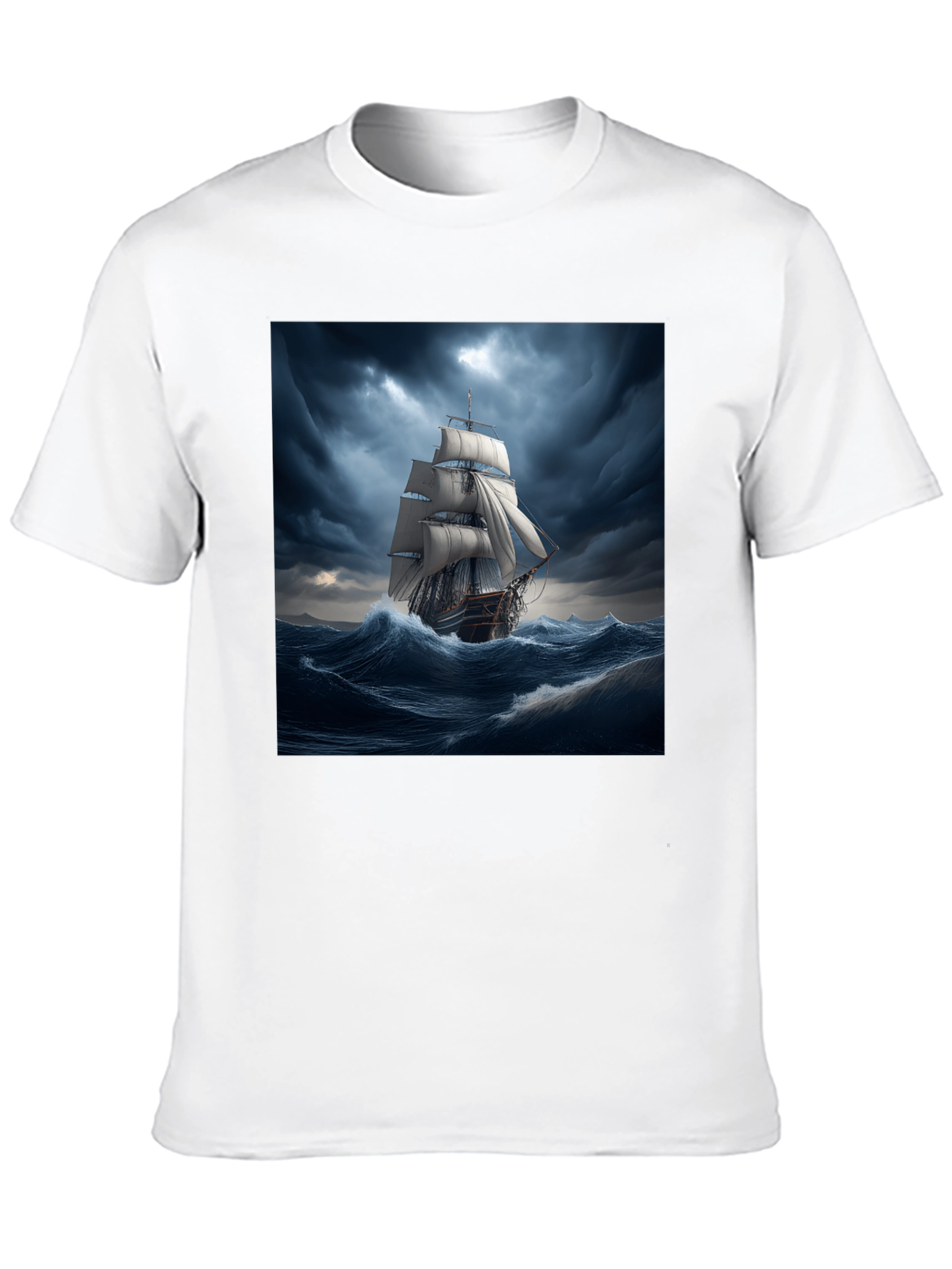 Black Nautical Storm Ship Graphic Tee - Black Cotton Blend view 10