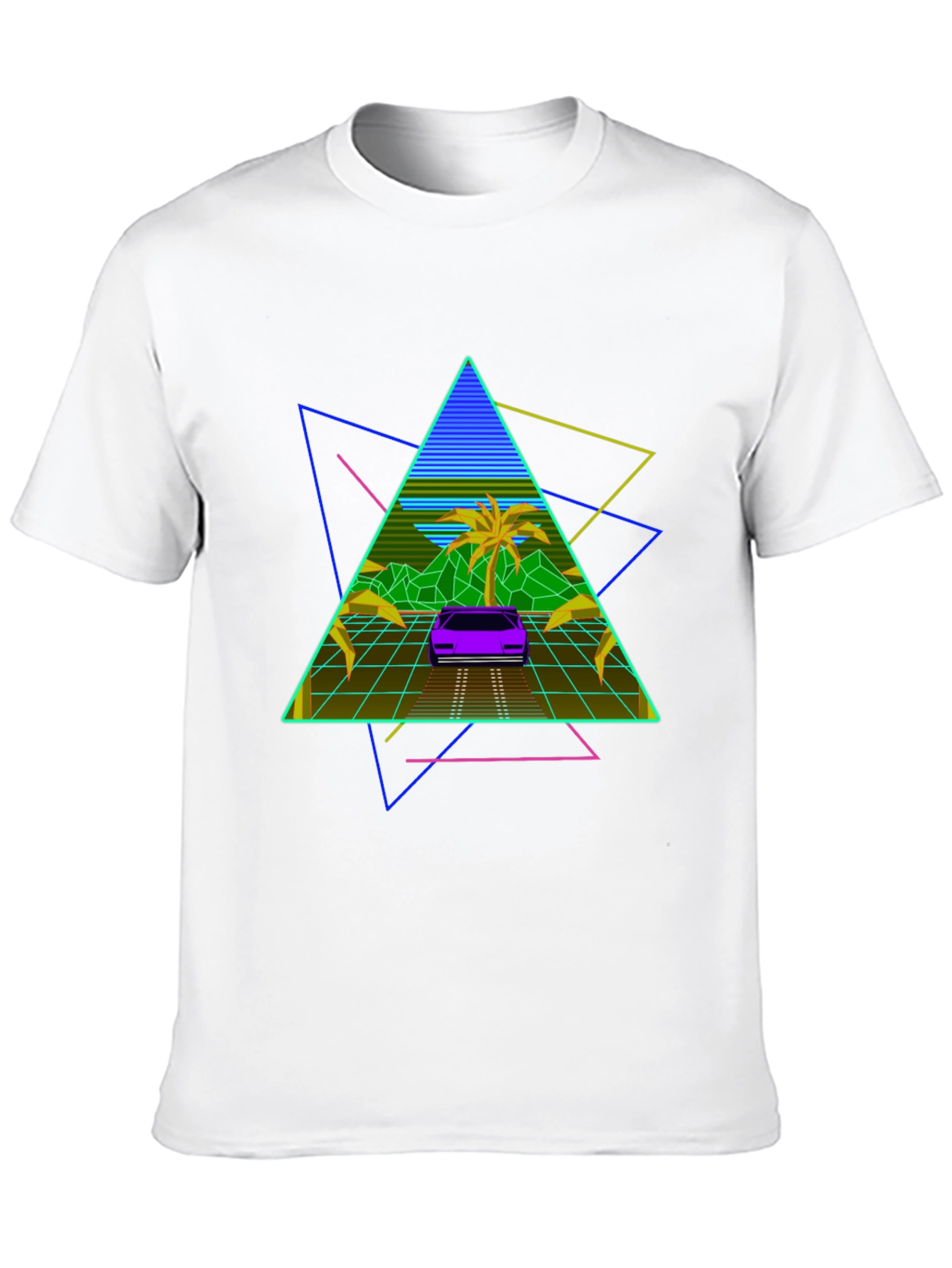 Black Retro Wave T-Shirt: 80s Style Car & Triangle Design view 10