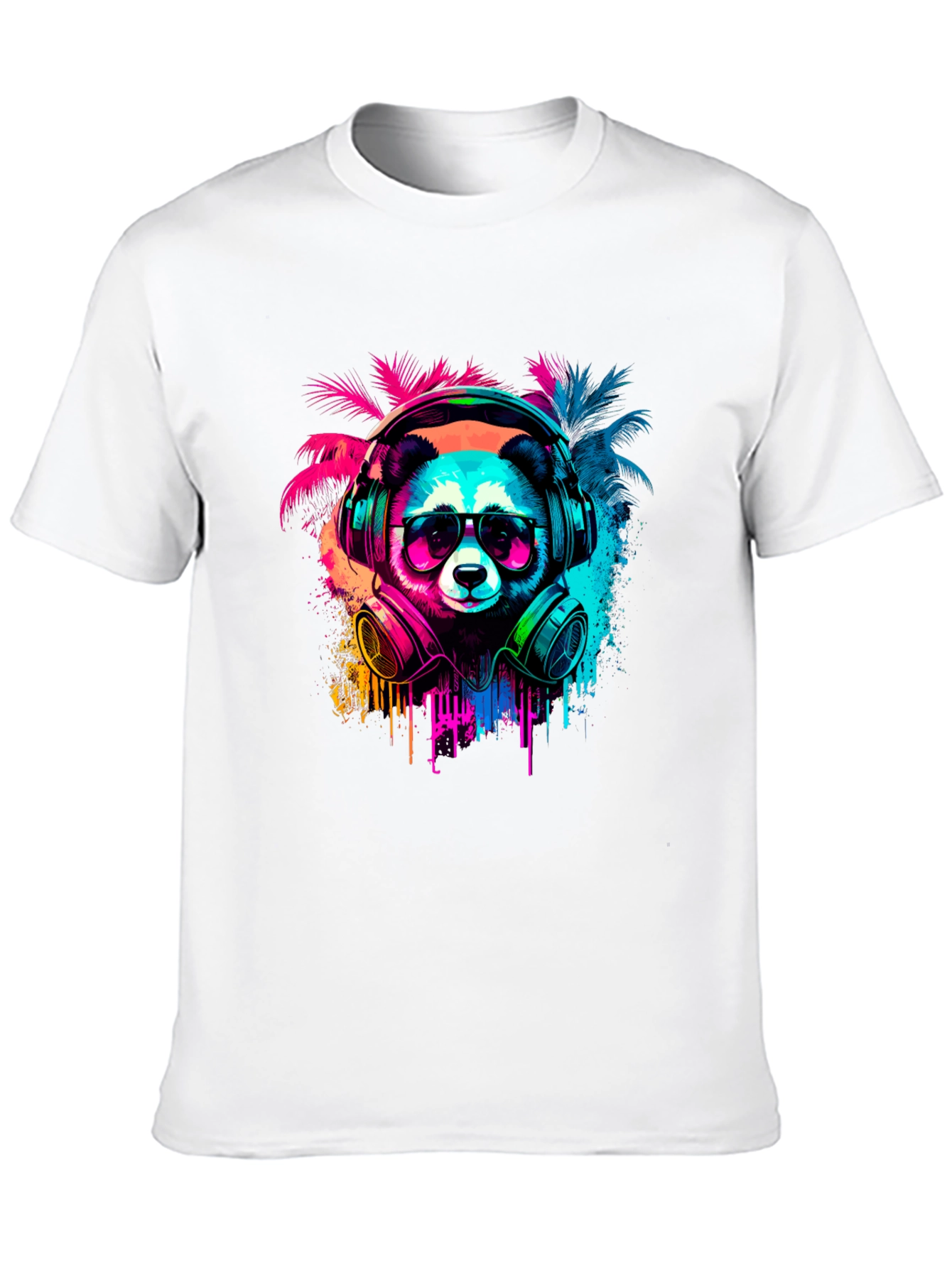 Black Neon Panda Headphones Graphic Tee view 10