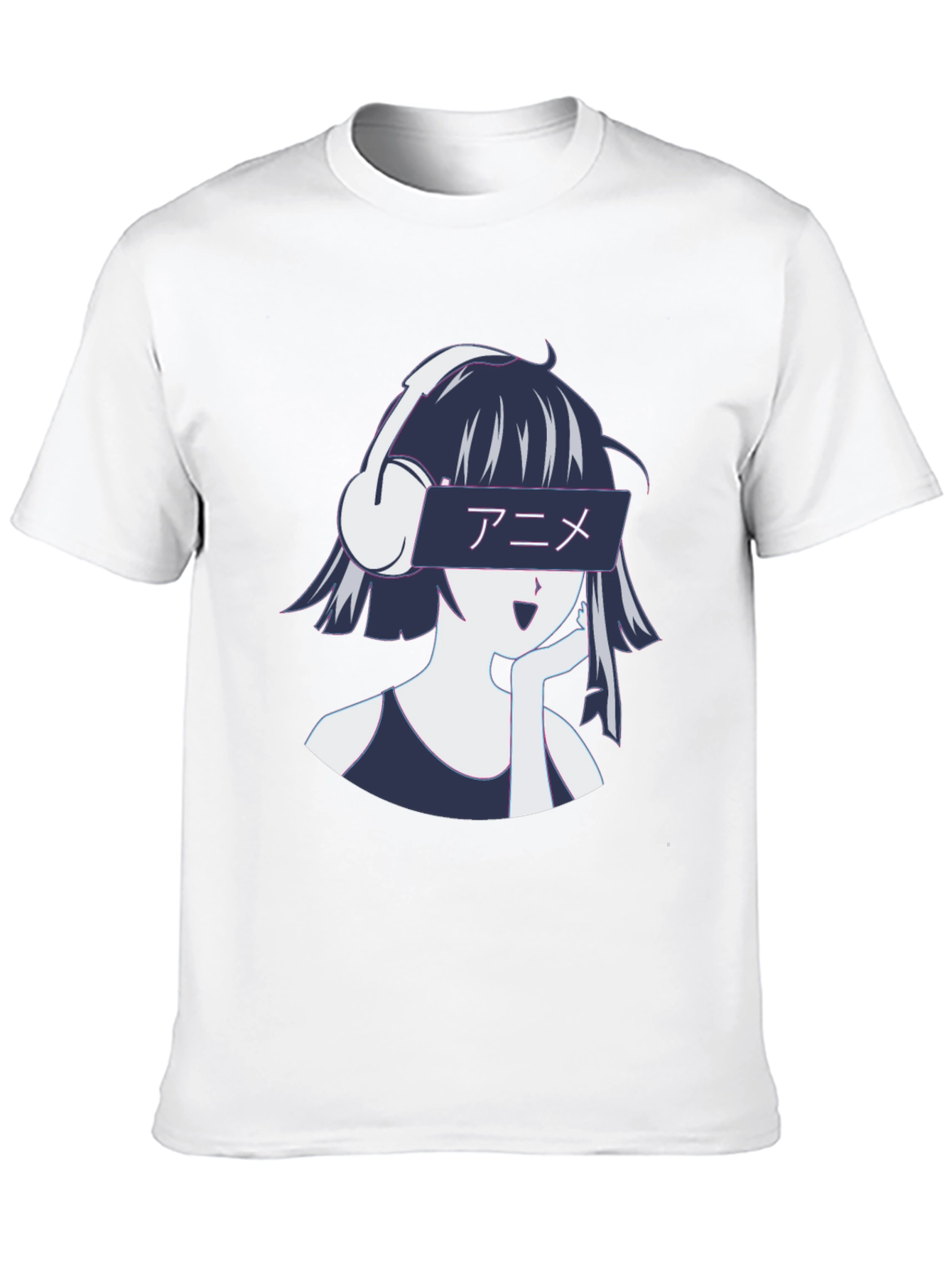 Black Anime Girl Headphones Graphic T-Shirt - Stylish Casual Wear view 10