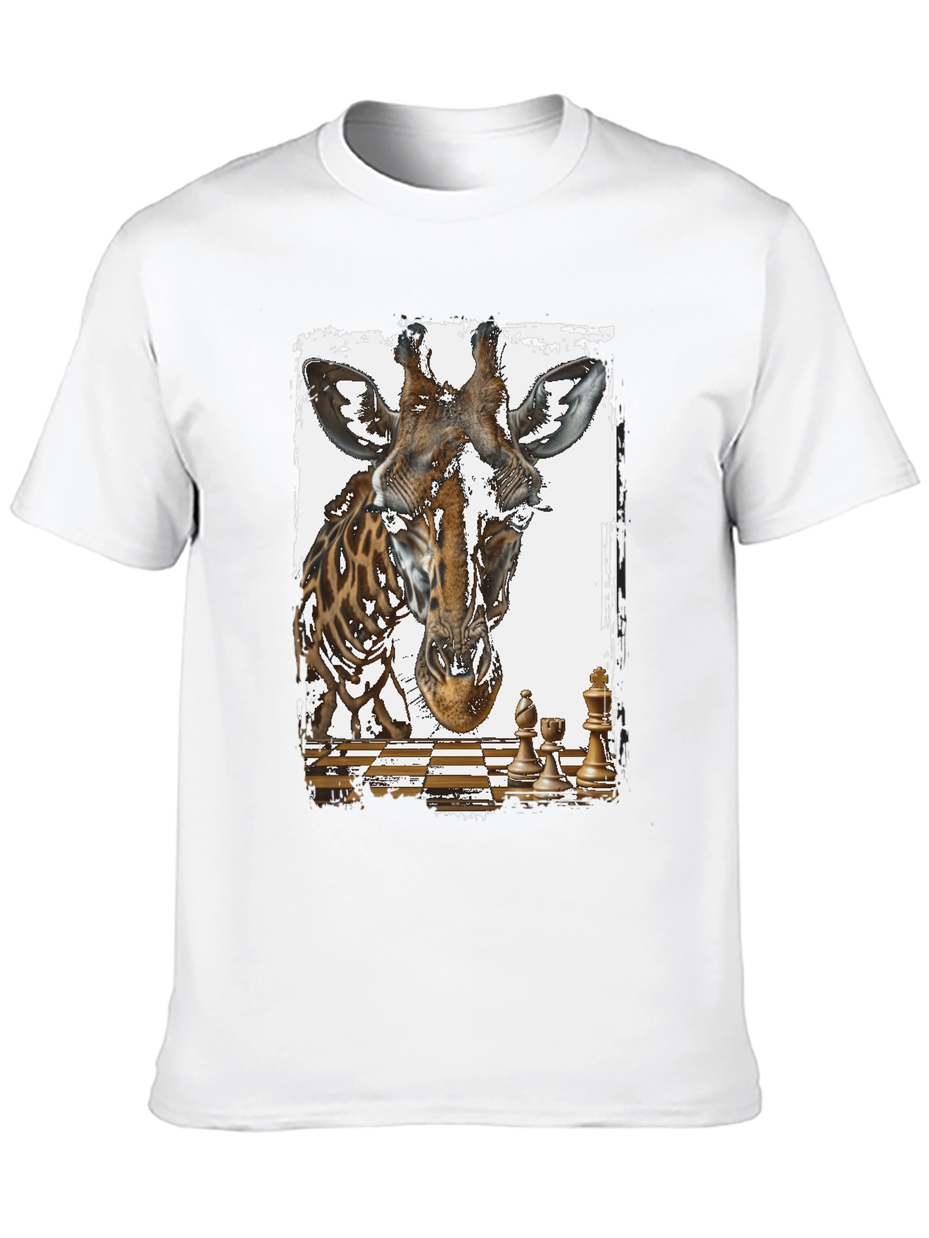Black Giraffe Chess Graphic Tee - Novelty Design T-Shirt view 10