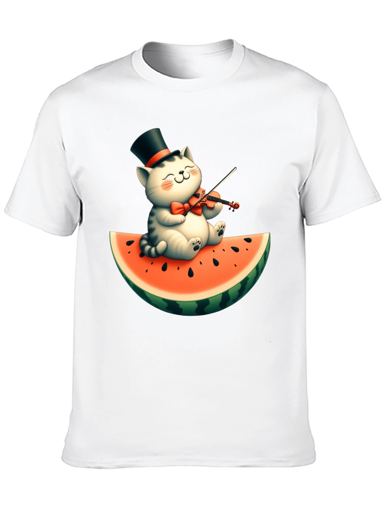 Black Cat Playing Violin on Watermelon Graphic Tee view 10