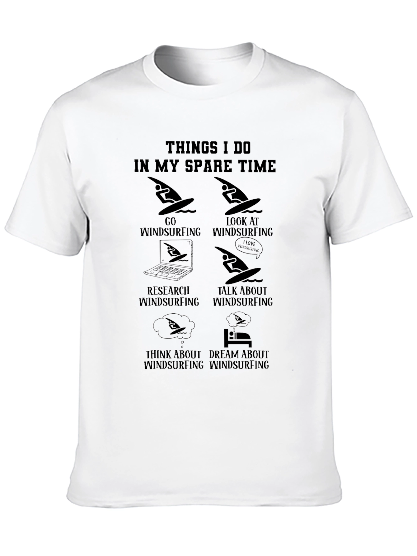 Black Windsurfing Hobby T-Shirt - Spare Time Activities Graphic Tee view 10