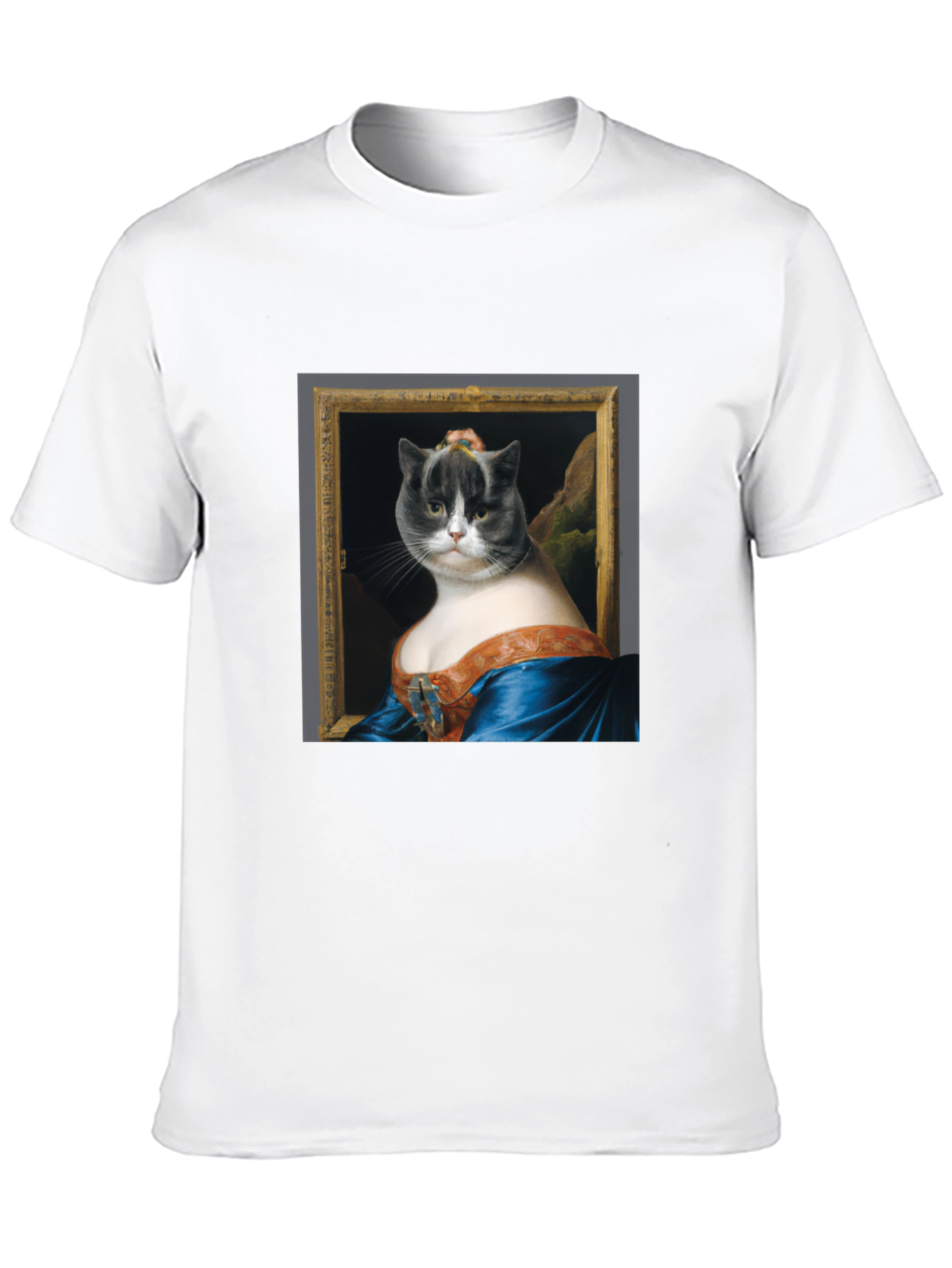Black Mona Lisa Cat Portrait Graphic Tee - Black Cotton T-Shirt view 10