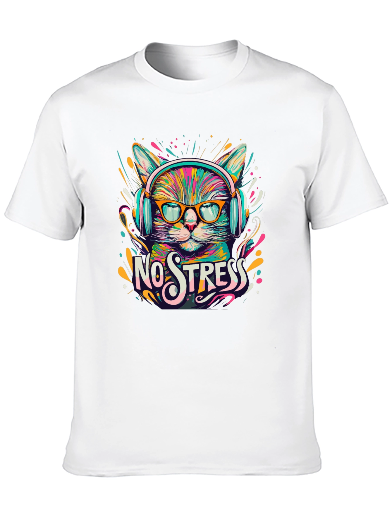 Black No Stress Cat T-Shirt view 10